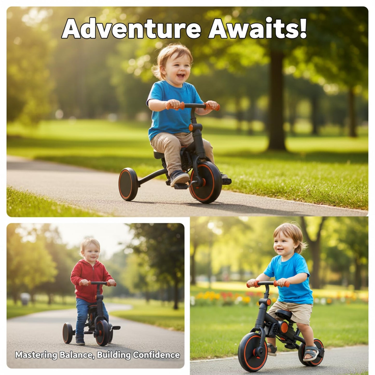FVOJZQGD Baby Tricycle with Canopy,8 in 1 Toddler Bike Foldable Kids Tricycle,Toddler Tricycle for 1-3 Year Olds, Push Tricycle for Kids Trike Balance Bike Chrismas and Birthday Gift for Boy and Girl