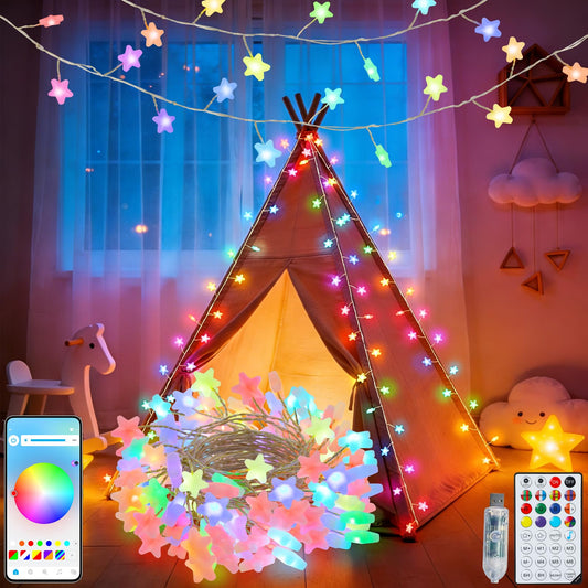 echosari Smart Cluster Lights Plug in, 10ft 60 LED Star Fairy Lights RGB Built in Chip with App Remote Control, Color Changing Firecracker String Lights with Timer for Bedroom Patio Party Decor