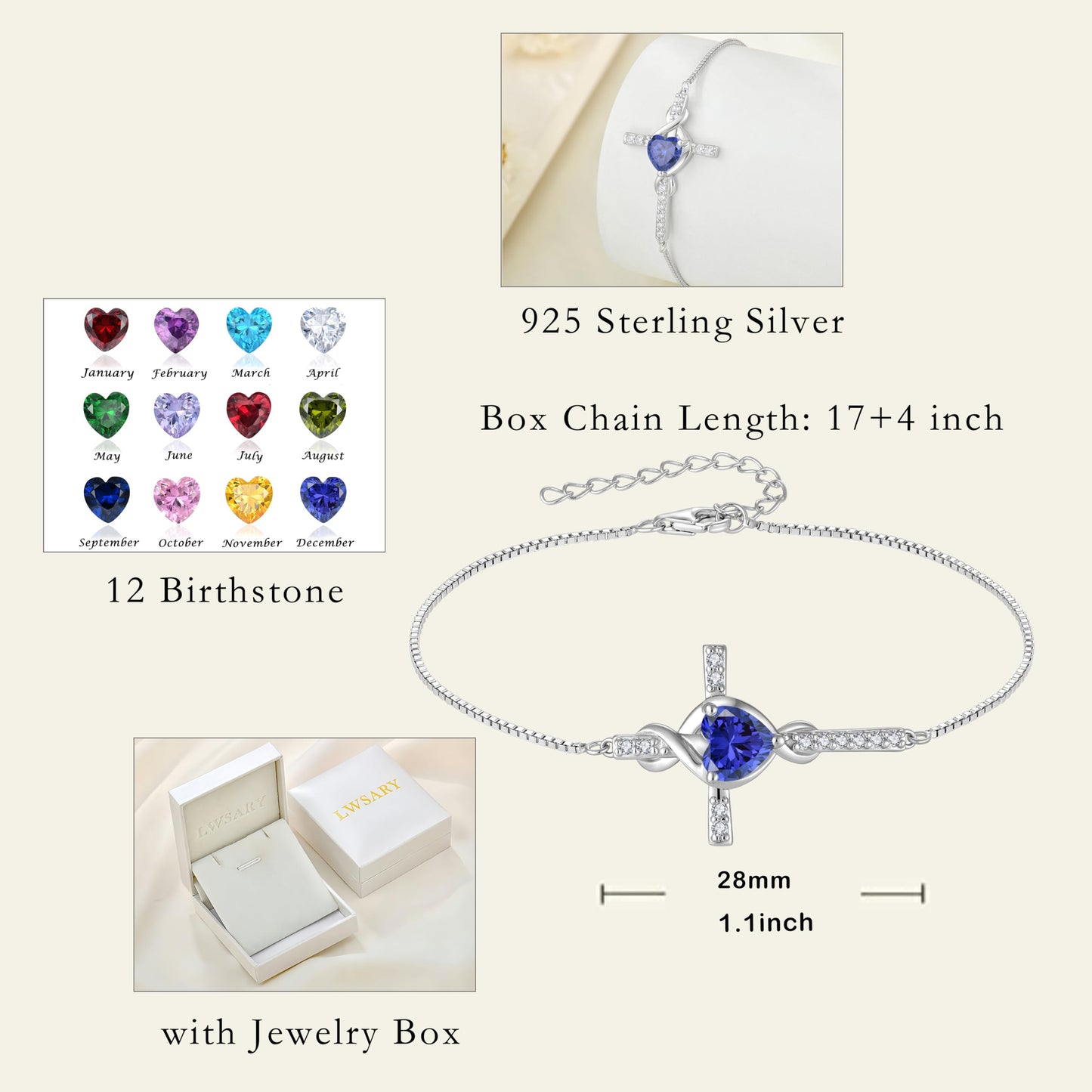 Lwsary Infinity Cross Jewelry Set for Women Tanzanite Necklace & Earrings & Bracelet December Birthstone Jewelry