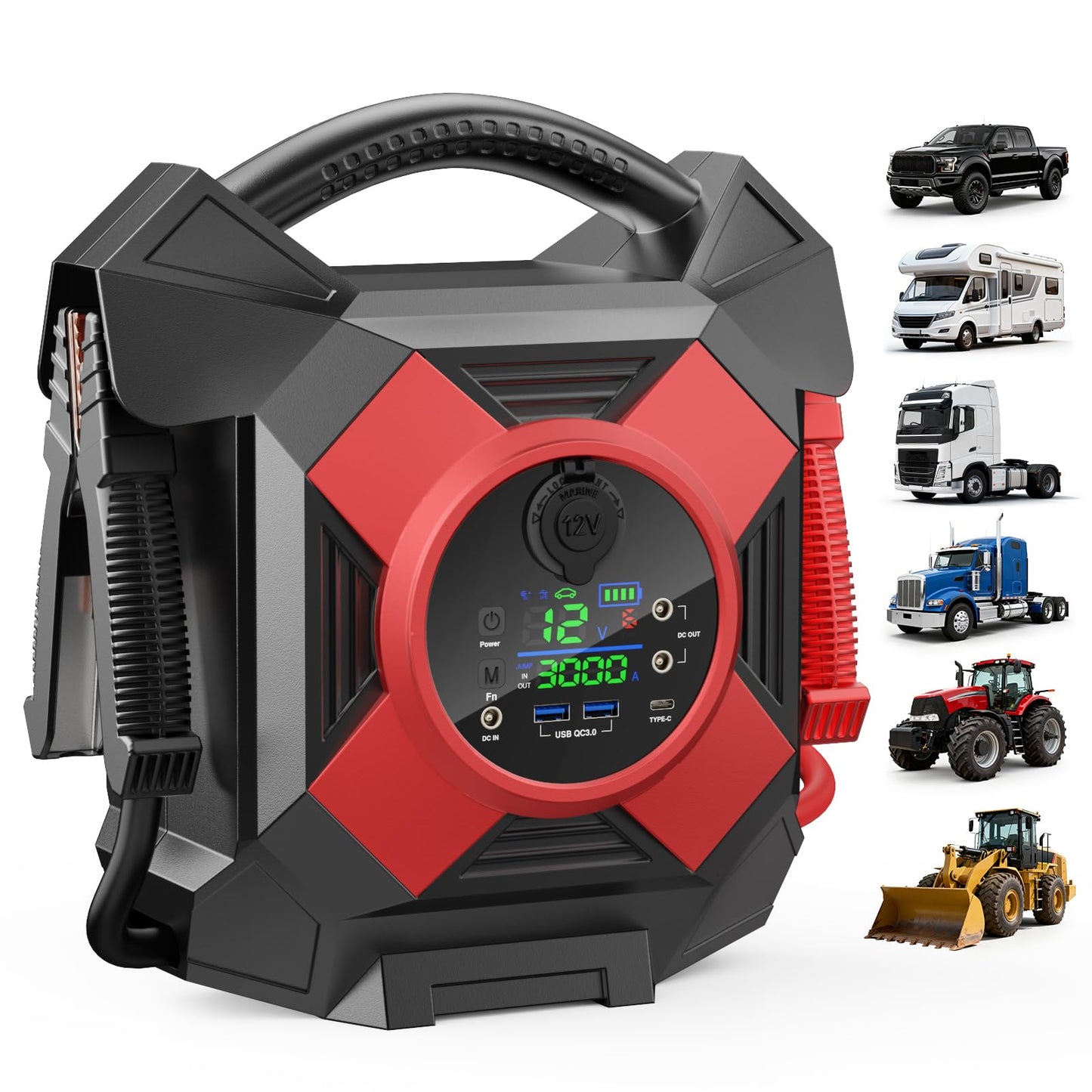 Primedura DM1264 Heavy Duty Truck Jump Starter, 30000A Peak 12V Lithium Battery Booster Pack for Semi Trucks,Starts All Gasoline Engines and Diesel Engines up to 50L in 1 Second at -40°F.