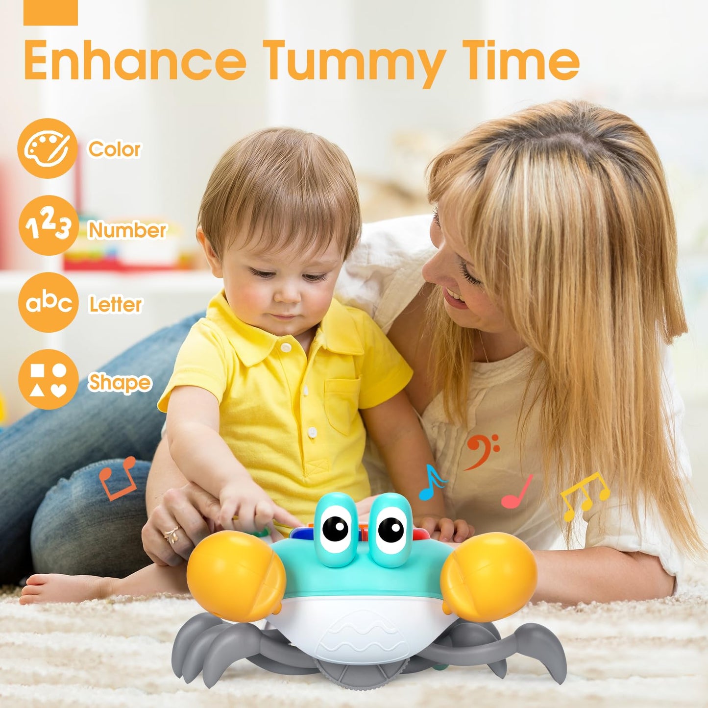 Musical Crawling Crab Baby Toy - Tummy Time Toys for 6-12 Months Boy Girl, Light-up Walking Crab Toys for 1 Year Old Baby Educational Learning, Crawly Crab Gift for 12-18 Months