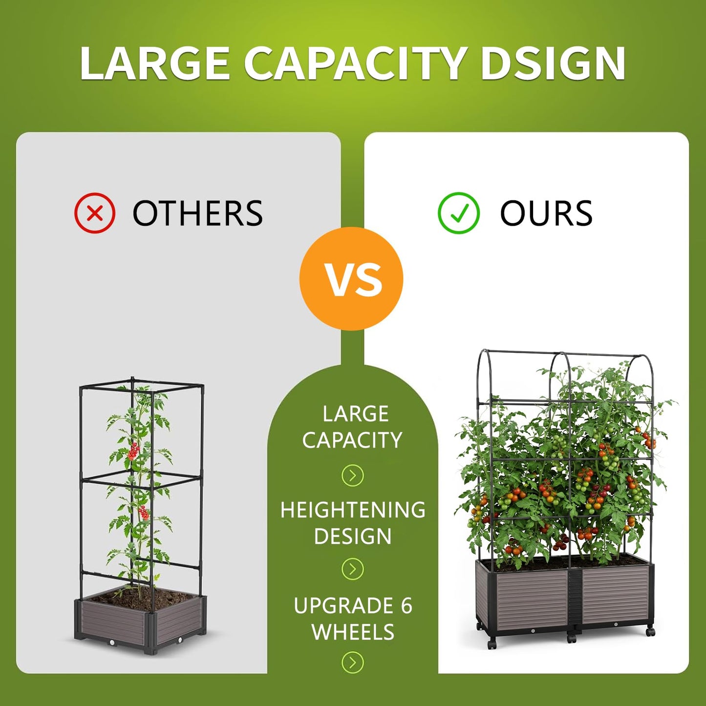 UrGROWA Raised Garden Bed Planter Box with Trellis, 72.8'' Tomato Planters for Climbing Plants Vegetable Vine Flowers Outdoor Patio Tomato Cage, Self Watering Planter with Wheels