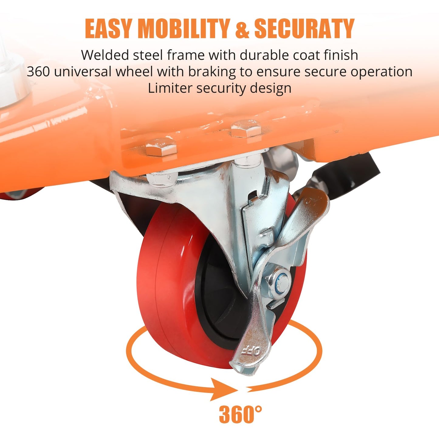 EliteEdge Double Scissor Hydraulic Lift Table Cart - 330 Lbs Capacity, 50" Height, Manual Elevating, 4 Wheels, Non-Slip Pad, Orange - Effortless Lifting, Wide Application, Easy Mobility