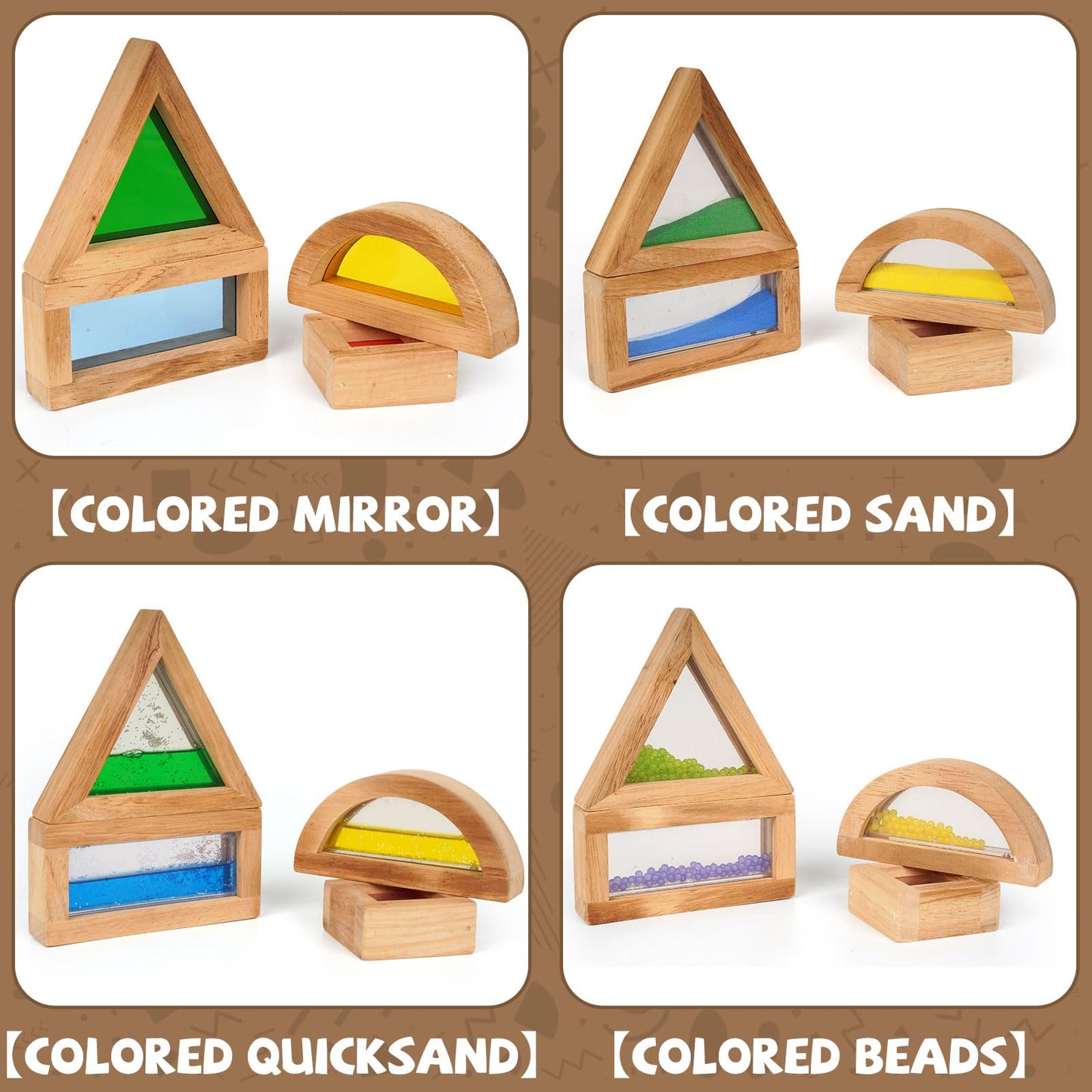AXEARTE Large Rainbow Wooden Building Blocks for Toddlers Baby Kids, 16 Pcs Colorful Geometry Stacking Construction Toy Set Sensory Toys, Preschool Educational Toy for Boys & Girls