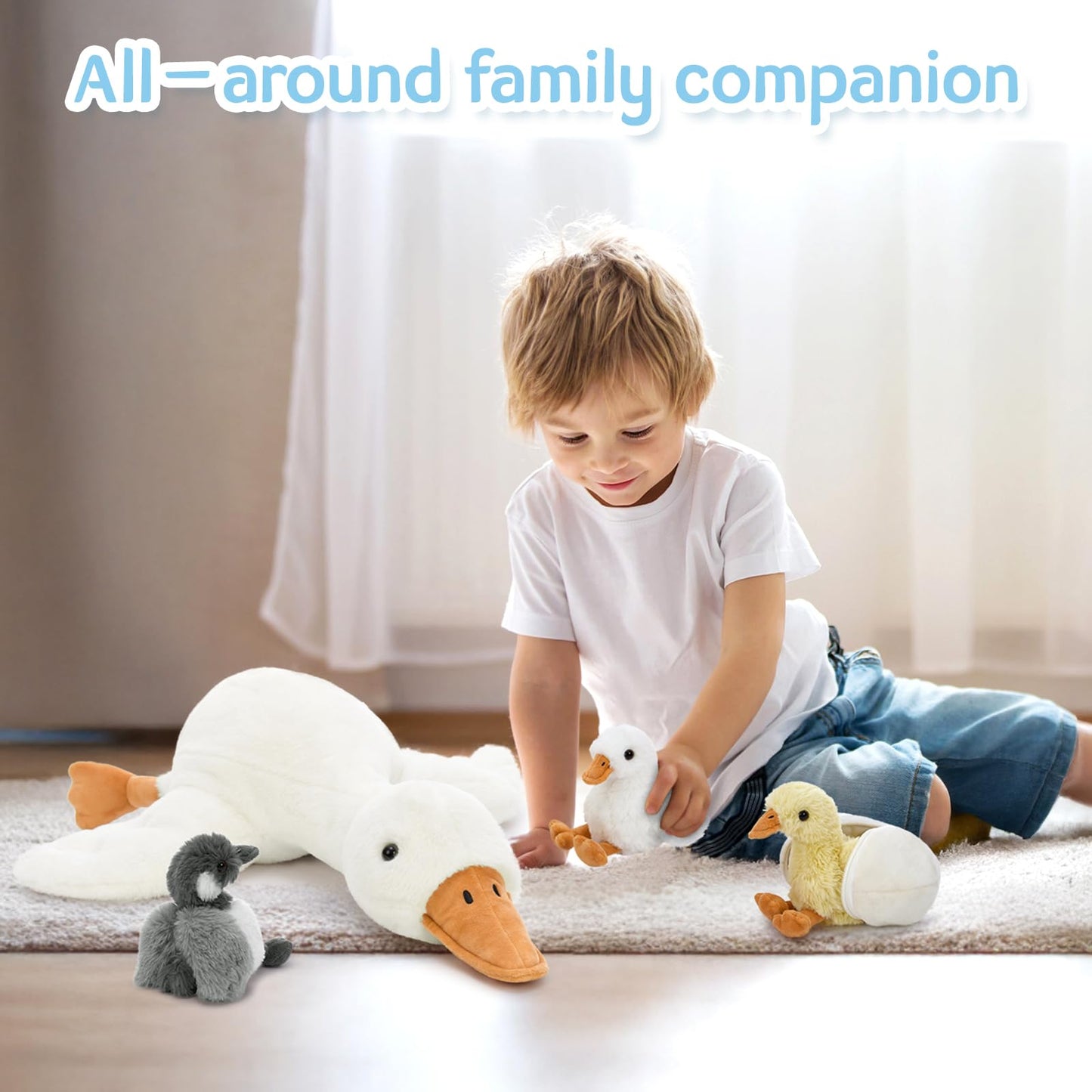 Tezituor Goose Stuffed Animal with Babies&Eggs, 23.6" Large Goose Plush Hugging Pillow Soft Swan Plushies Toys Birthday Christmas for Kids Boys Girls