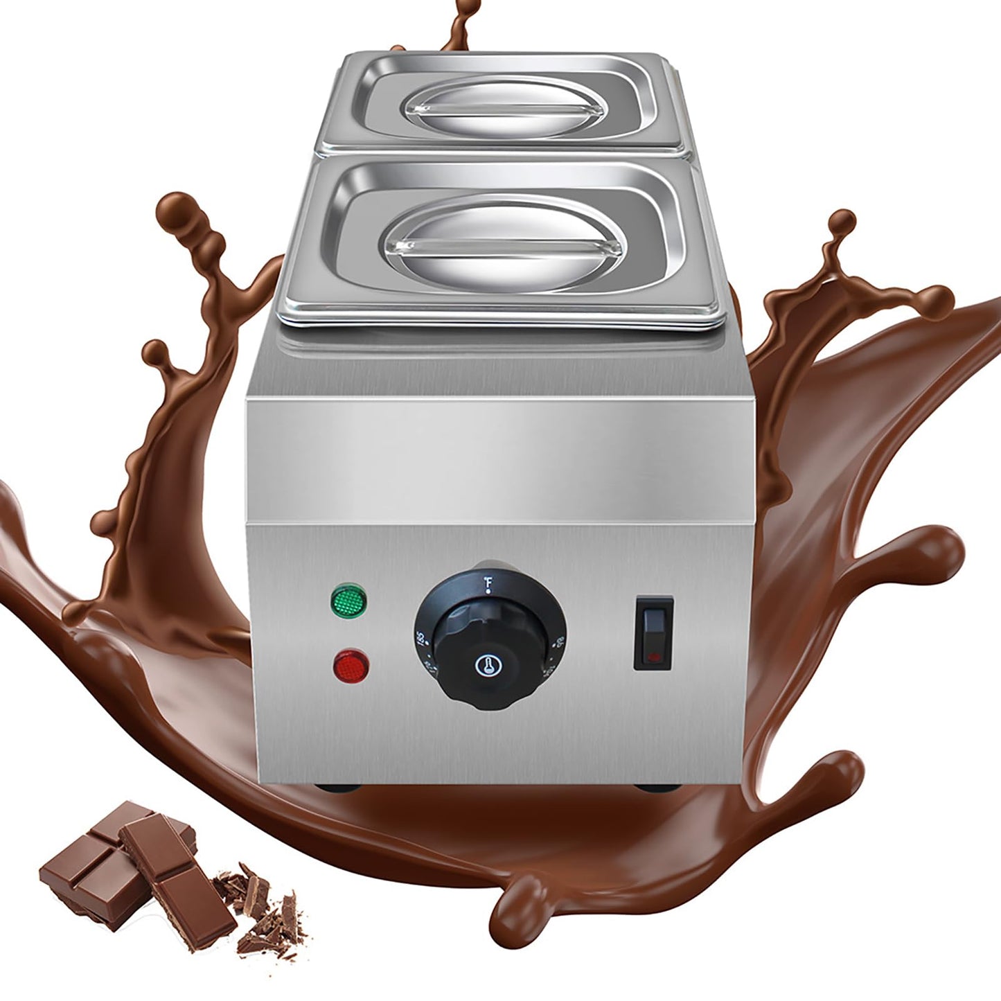 Chocolate Melting Pot, 9 Lbs 2 Tanks Chocolate Tempering Machine Chocolate Melter with TEMP Control 86~185℉, 1000W Stainless Steel Electric Commercial Chocolate Warmer and Melter