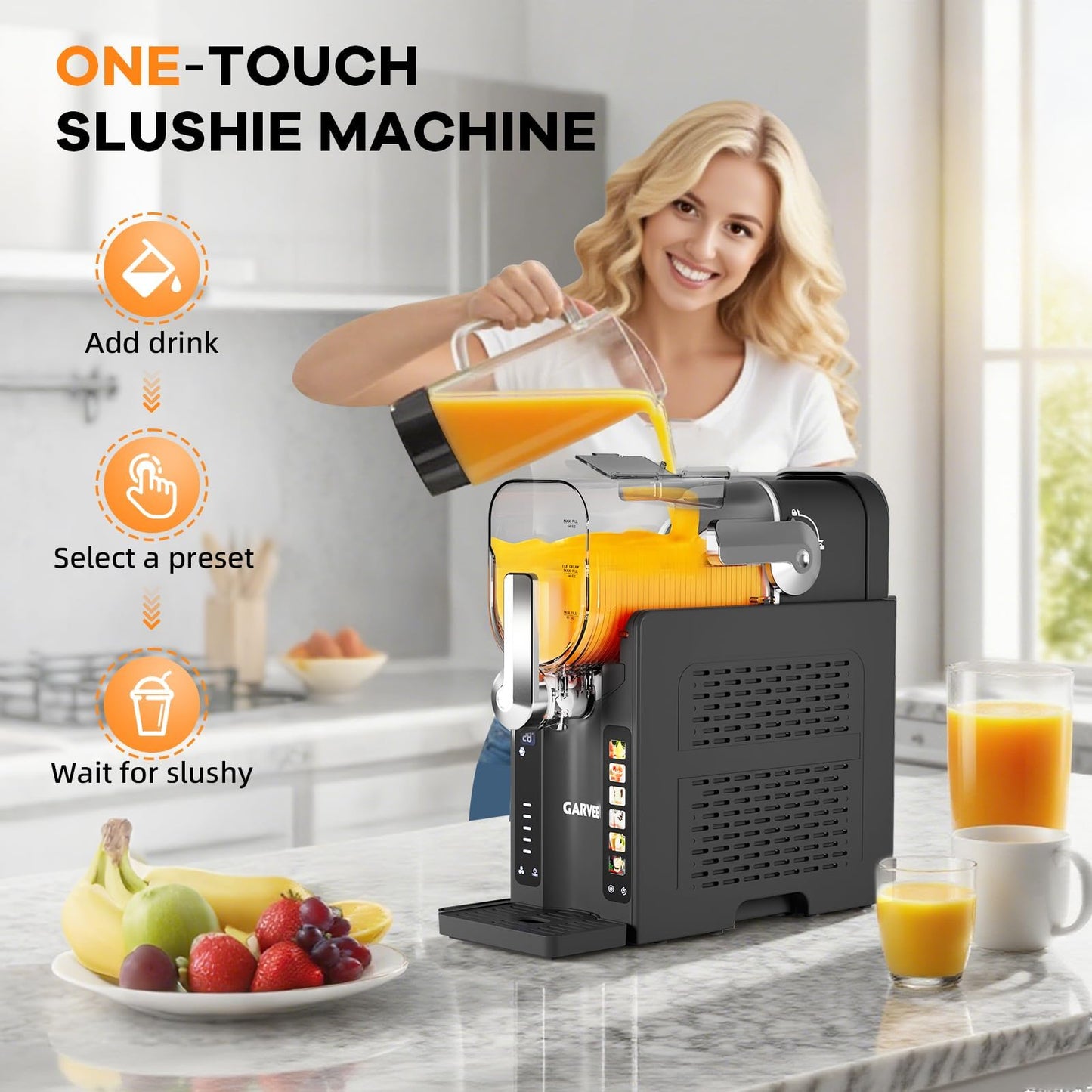 Slushie Machine, No Ice Needed,70 oz Frozen Drink & Soft Serve Ice Cream Machine for Home w/LED Display, One-Touch Reservation & 6 Pre-Set Programs,Auto-Clean for Frozen Margaritas, Frappés