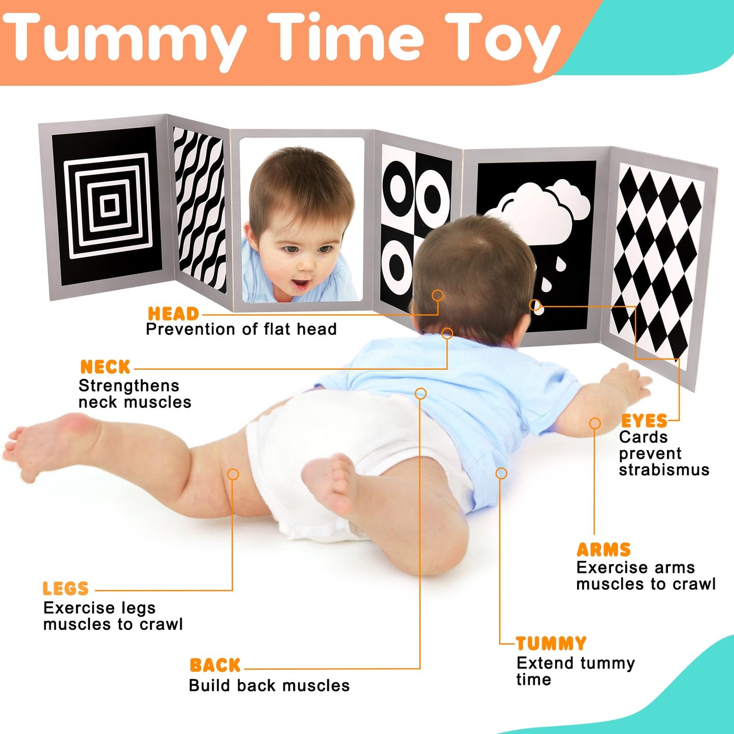 Black and White High Contrast Baby Books Flash Cards Tummy Time Mirror Toys Newborn Toys 0 6 Months Brain Development Infant Stimulating Sensory Toy 0-3 3-6 2 4 5 Months Old Baby Shower Easter Gifts
