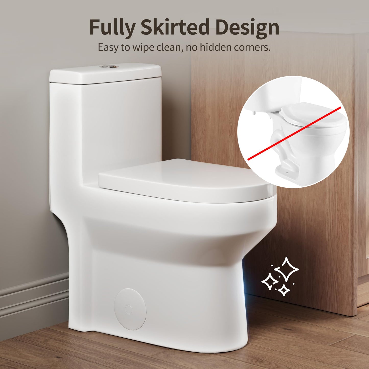 DeerValley Compact One Piece Toilet with Comfortable Seat Height Modern Standard Toilet for Small Bathroom Dual Flush 1.1/1.6 GPF Powerful & Quiet 12'' Rough-In Skirted Toilets