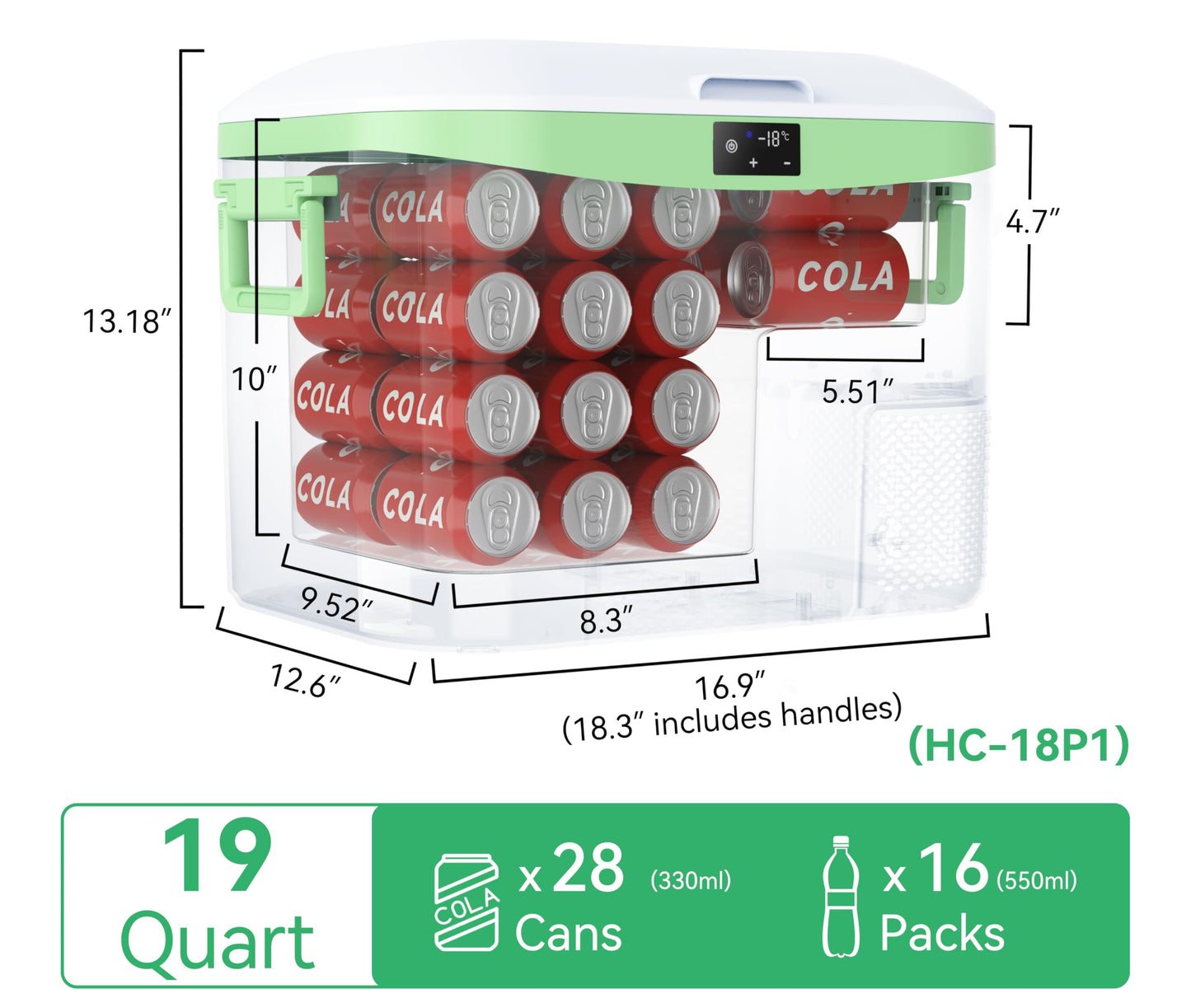 Megiu Car Fridge Portable 12V Refrigerator 19 Quart (18 Liter) 12 Volt Freezer Compressor Cooler 12V/24V DC 110～240 V AC for Truck Van RV Camper SUV and Home Use -18℃~+15℃