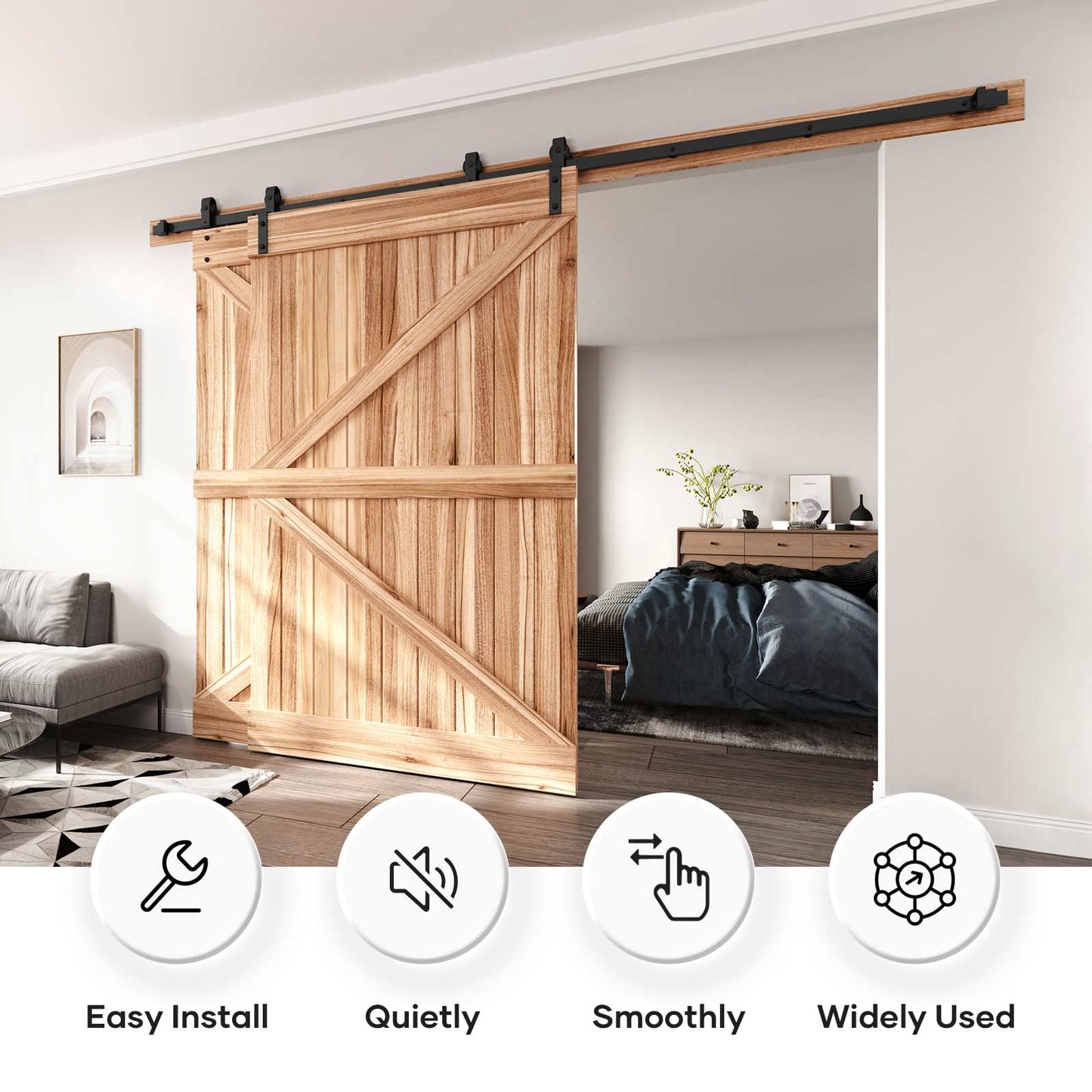 EaseLife 10 FT Bypass Double Sliding Barn Door Hardware Kit,Single Track, Slide Smoothly Quietly,Easy Install (10FT Track Kit for Double 65" Wide Door)