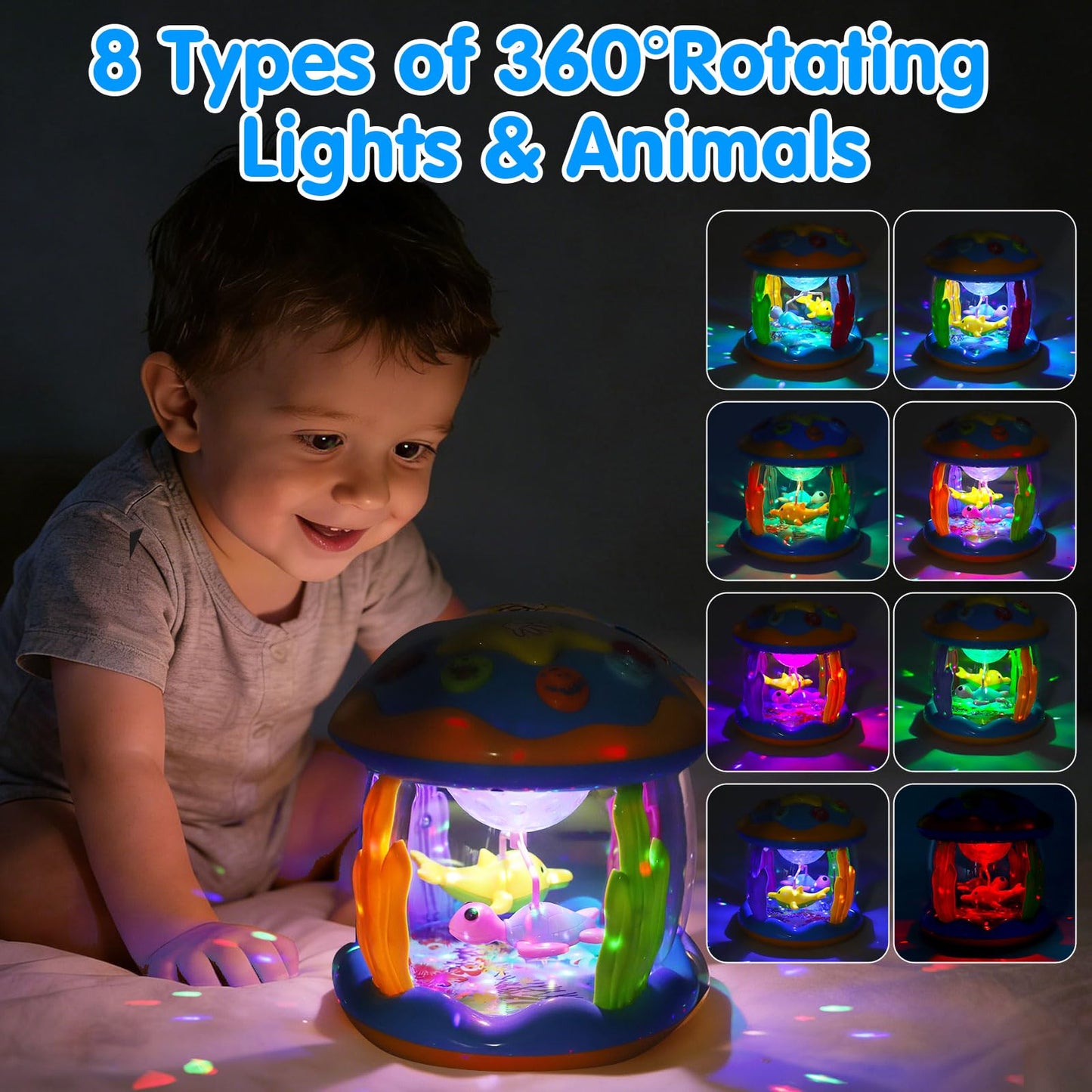 Baby Toys 0-6 Months Ocean Rotating Projector Musical Light Up Tummy Time Toys for Infants 0-3 4 5 6 7 8 9 Months Baby Aquarium Crawling Toys 6-12 Month Boys Girls 1 2 Year Old Birthday Easter Gifts