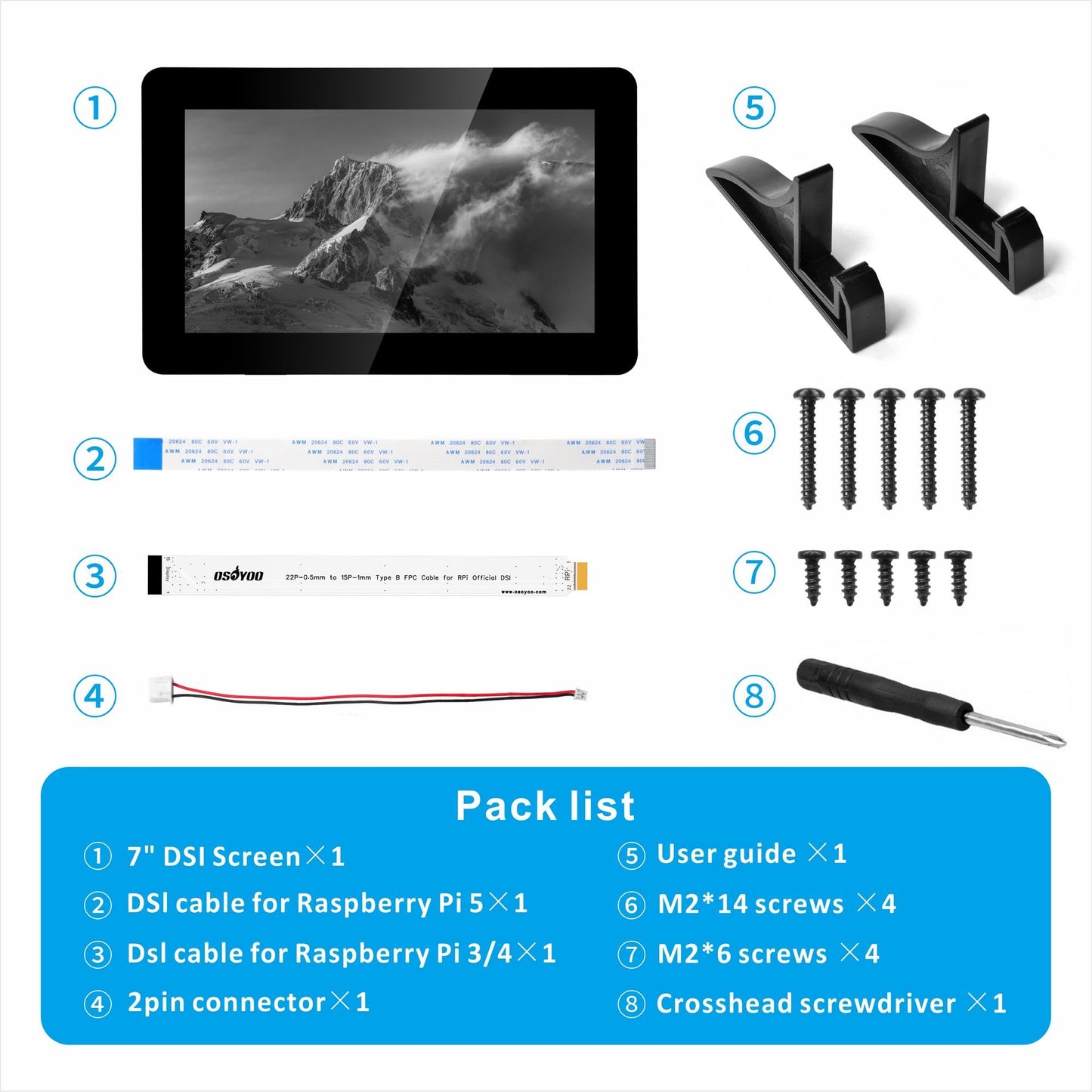OSOYOO 7 inch DSI Touch Screen 720×1280 IPS Display, DSI Power & Video (No Extra Cables), Portrait/Landscape Rotatable Bare Screen for Raspberry Pi4B/3B+/3B/3A+/5