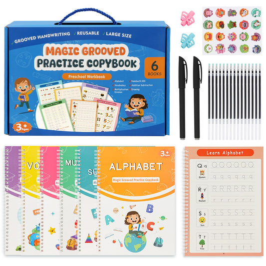 AALGO Magic Grooved Handwriting Practice Book for Kids Ages 3–8, Reusable Letter Tracing Book with Disappearing Ink, Preschool Activity Books, 3D Groove Writing for Early Learning & Fine Motor Skills