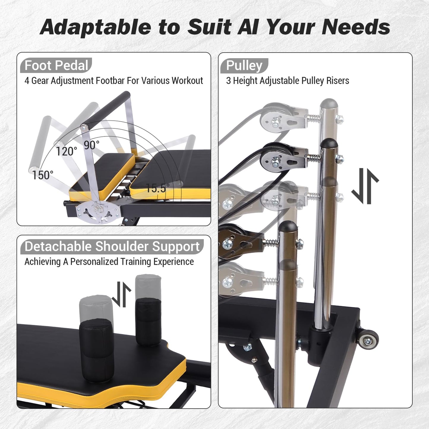 Pro Pilates Reformer,Foldable Pilates Machine for Home Gym Workout,Home Pilates Equipment with Dual Resistance- Springs and Cords,Pilates Machine for Advanced,Beginners(Black & Yellow