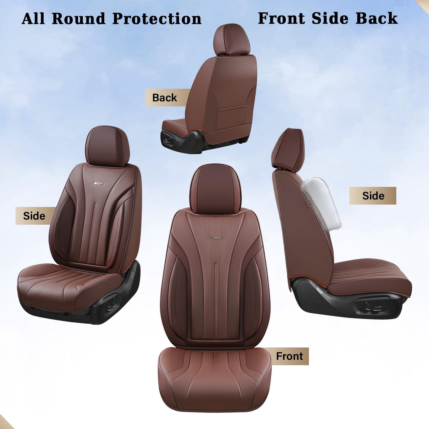 Coverado Front and Back Car Seat Covers, Leather Seat Cover for Cars, Automotive Seat Cover Full Set, Waterproof Universal Seat Cover, Luxury Car Seat Protector Seat Cushion Fit Most Cars, Coffee