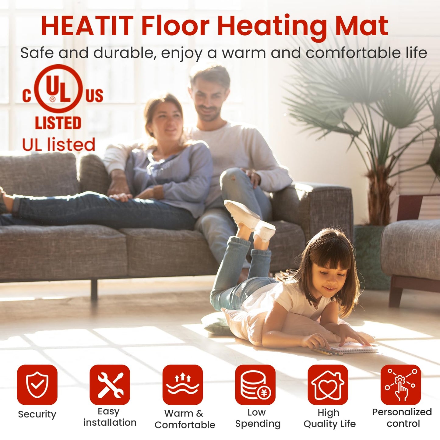 70 sqft HEATIT Warmmat Electric Radiant Self-adhesive Floor Heat Heating System & ET-7A Thermostat & Alarm Monitor