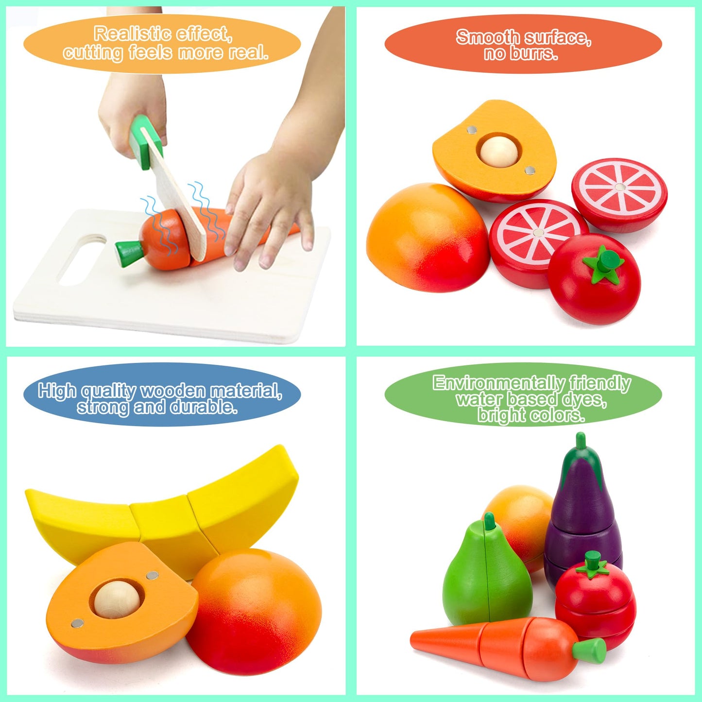 GOPLACS Wooden Play Food Sets for Kids Kitchen - Cutting Fruits and Veggies Toddler Toys Pretend Food Play Kitchen Accessories Montessori Educational Toys Gifts for Kids Boys Girls 3+
