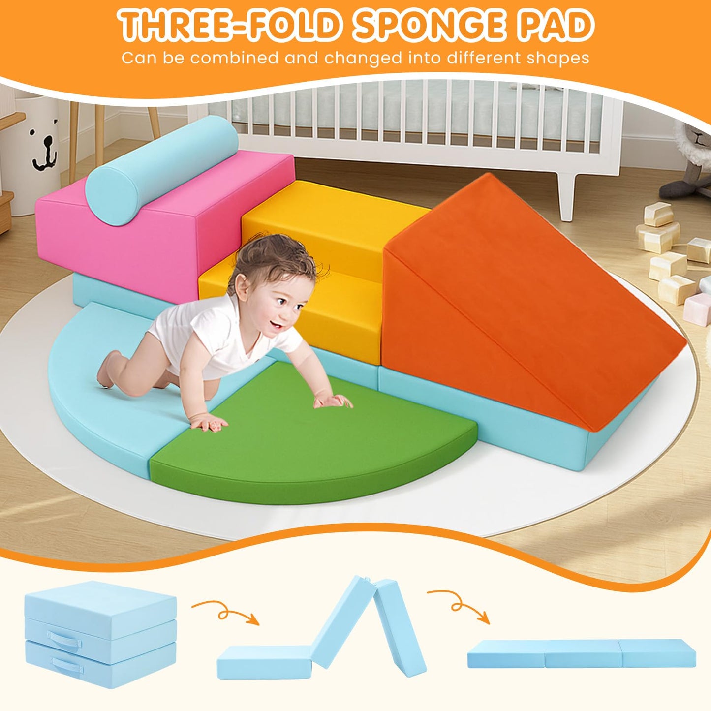 7PCS Climbing Toys for Toddlers 1-3 Inside, Foam Baby Climbing Blocks Soft Play Set for Toddlers 1-3, Corner Toddler Climbing Toys Indoor Baby Climbing Gym for Toddler Climbing Crawling and Sliding