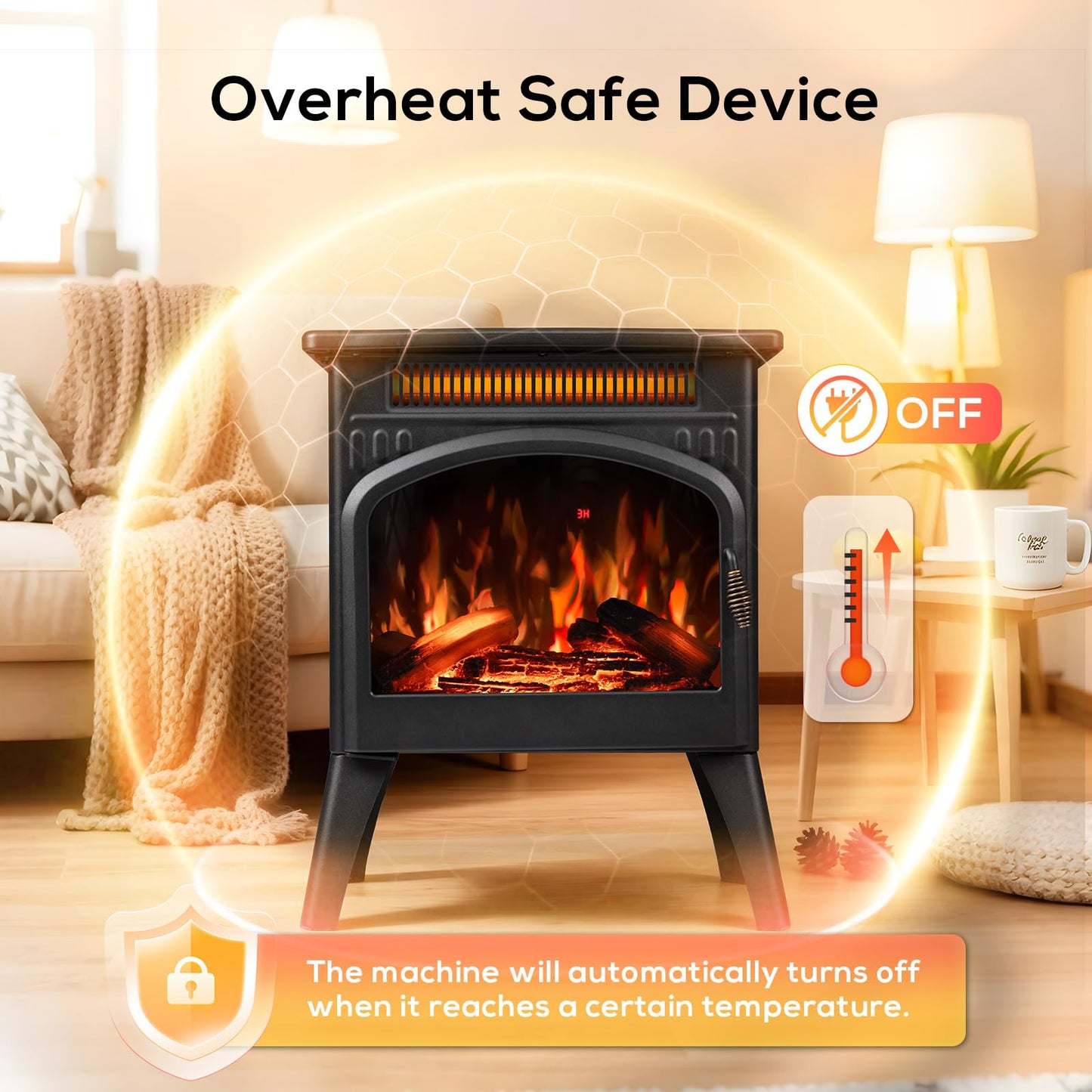 ZAFRO 21" Freestanding Electric Fireplace with Remote, Fireplace Space Heater with Adjustable Flame Color and Brightness, Thermostat/Sleep Mode/Overheat Protection for Bedroom, Living Room(Black)