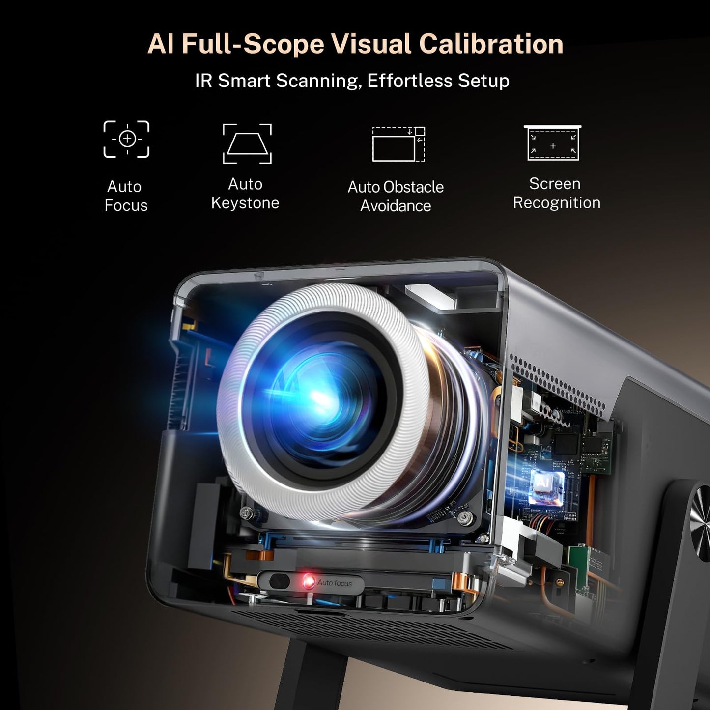 [4K Support/2000 ANSI/AI Visual Calibration] X7 Native 1080P Smart Projector with Android 14 OS,Compatible with Netflix YouTube,AI Auto Focus&Keystone,WiFi,Bluetooth,200" Display Black&Slate Gray