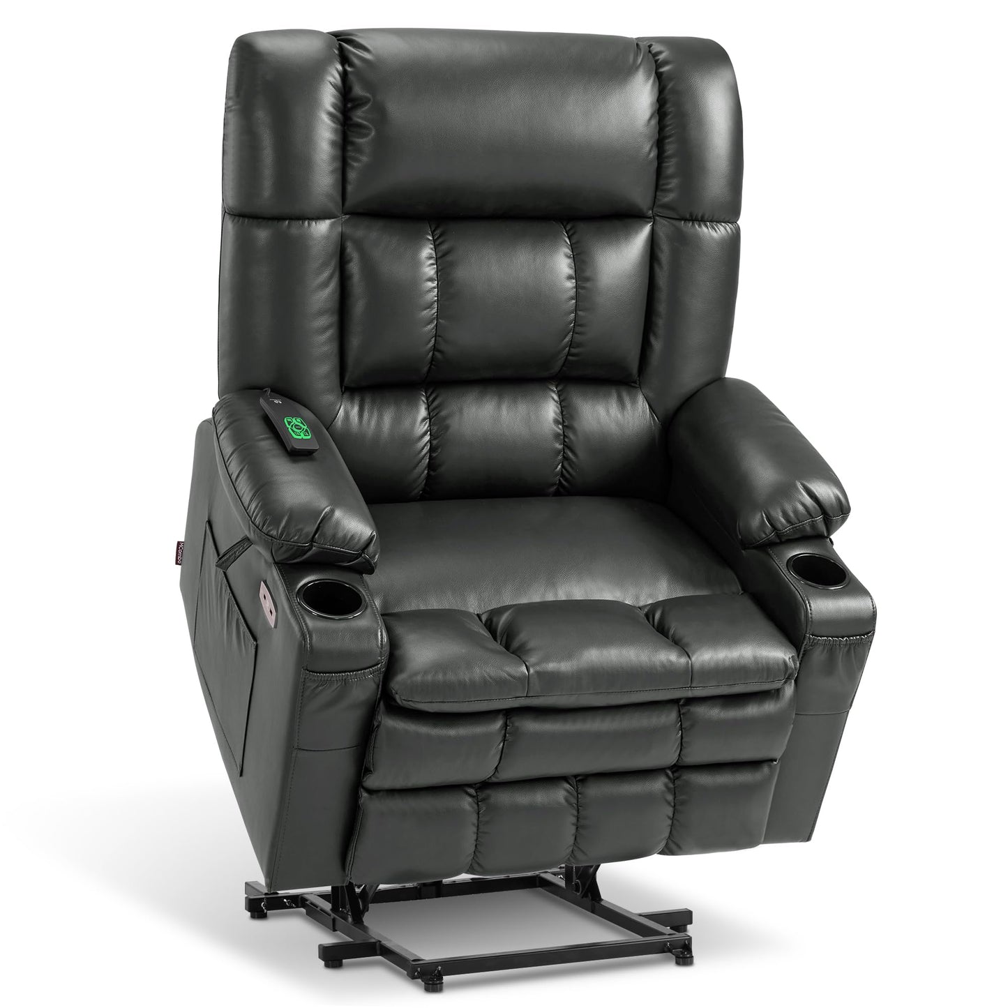 MCombo Dual Motor Power Lift Recliner Chair for Elderly, Lay Flat Lift Chair with Heat and Massage, Oversized Lift Recliner for Big and Tall, Faux Leather R7891 (Grey, Oversized)