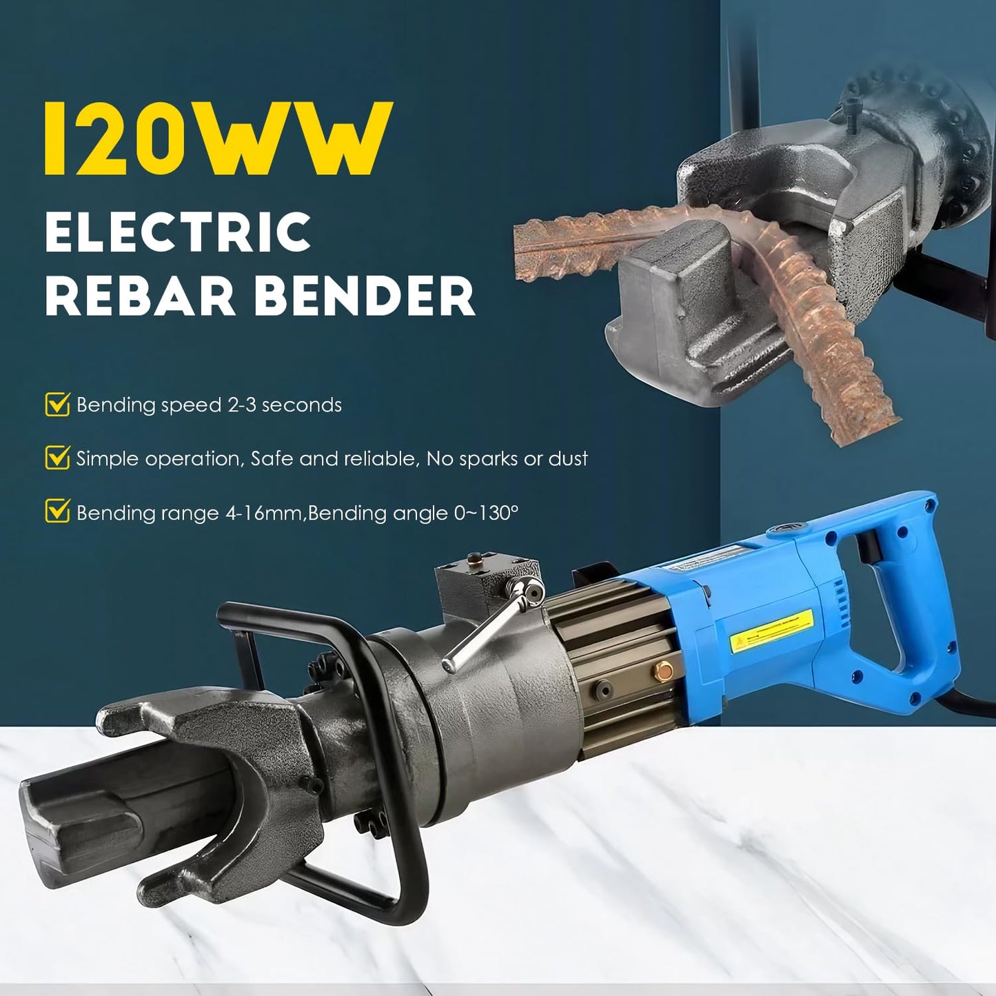 CGOLDENWALL 5/8" 16mm Electric Rebar Bender 1200W Handheld Rebar Steel Bending Machine for Bending Rebar Steel Rod