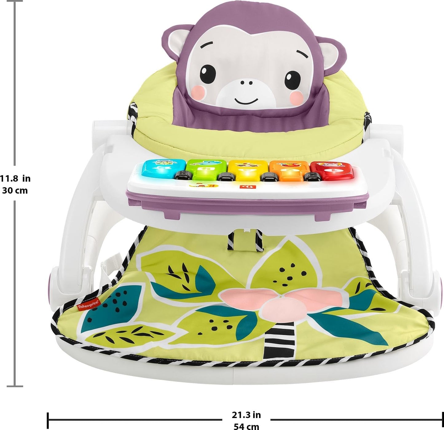 Fisher-Price Portable Baby Chair Kick & Play Deluxe Sit-Me-Up Seat with Piano Learning Toy & Tray for Infants to Toddlers, Purple Monkey