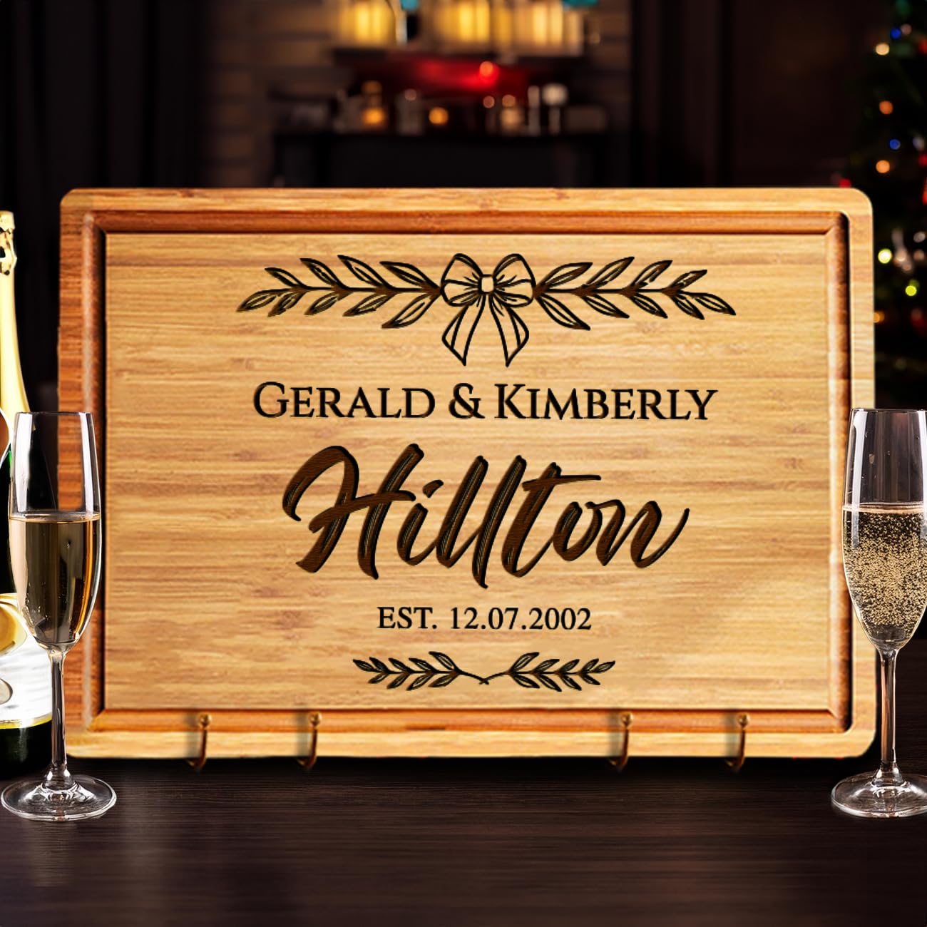 Personalized Cutting Board with Name Engraved Wedding Gifts, Unique Christmas Gift for Family, Wooden Anniversary Charcuterie Board Kitchen & Housewarming Gifts for Couples