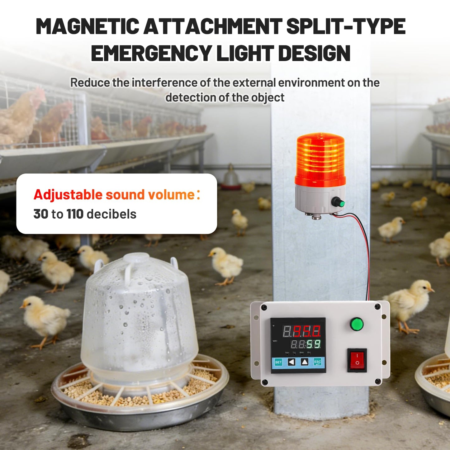 JIAWANSHUN Industrial Temperature Humidity Alarm, -40-185℉&0-100%RH,Thermometer Hygrometer Monitor with Independent Alarm Setting,Sound Light Alert & Calibration for Greenhouse,Lab,Cold Chain&Granary
