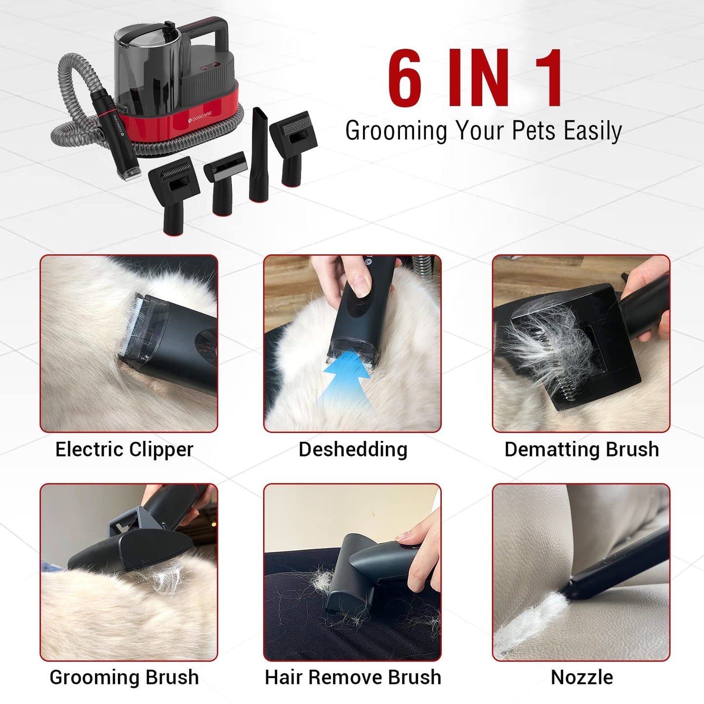 DOGCARE Pet Clipper Grooming Kit and Vacuum Suction 99% Pet Hair, Professional Grooming Clippers for Dog