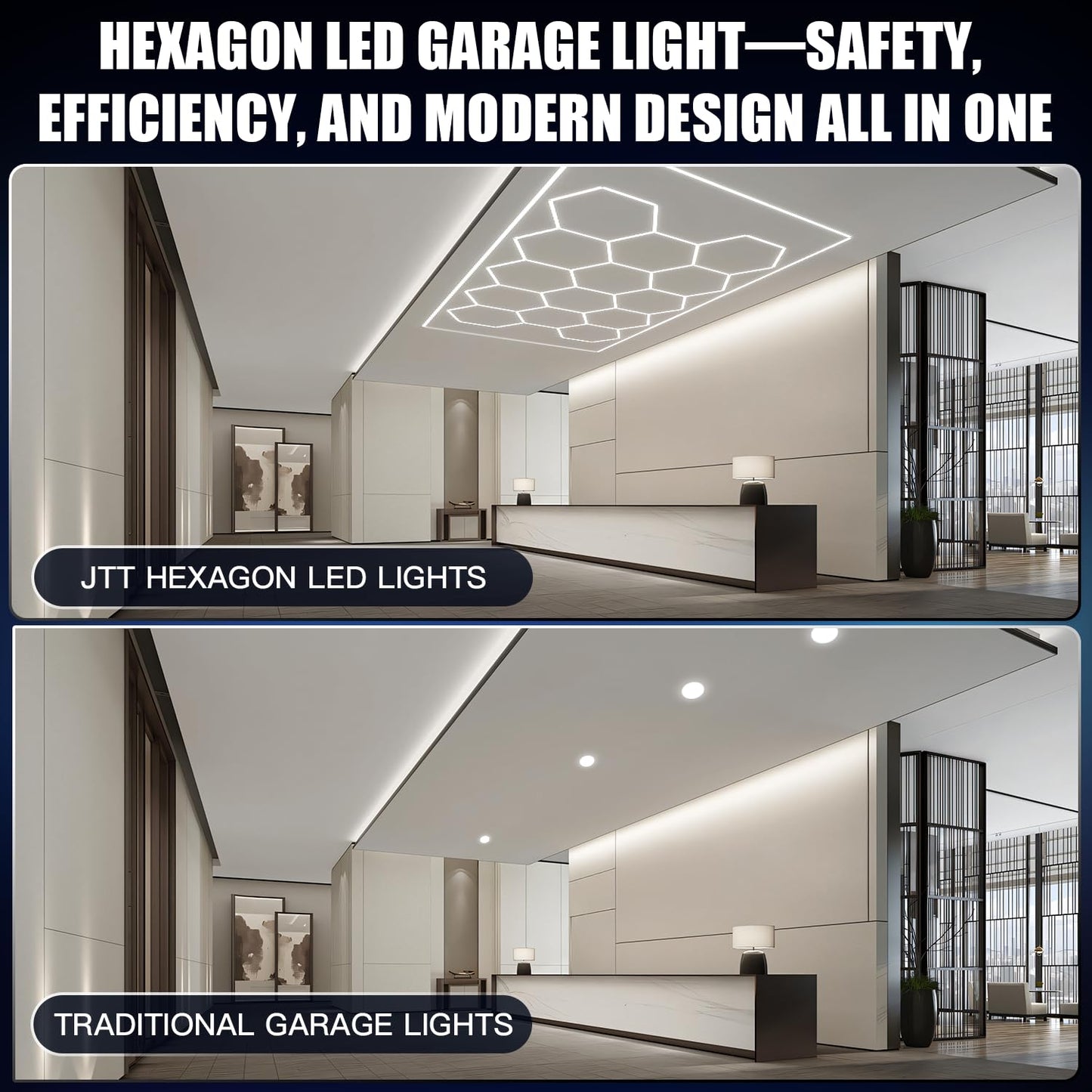 JTT Hexagon Garage Lights, 736W 73600LM LED Garage Hexagon Lights,6500K Super Bright Car Detailing Ceiling LED Shop Light for Basement, Warehouse, Auto Beauty Shop, Car Detailing Shop, Gym etc
