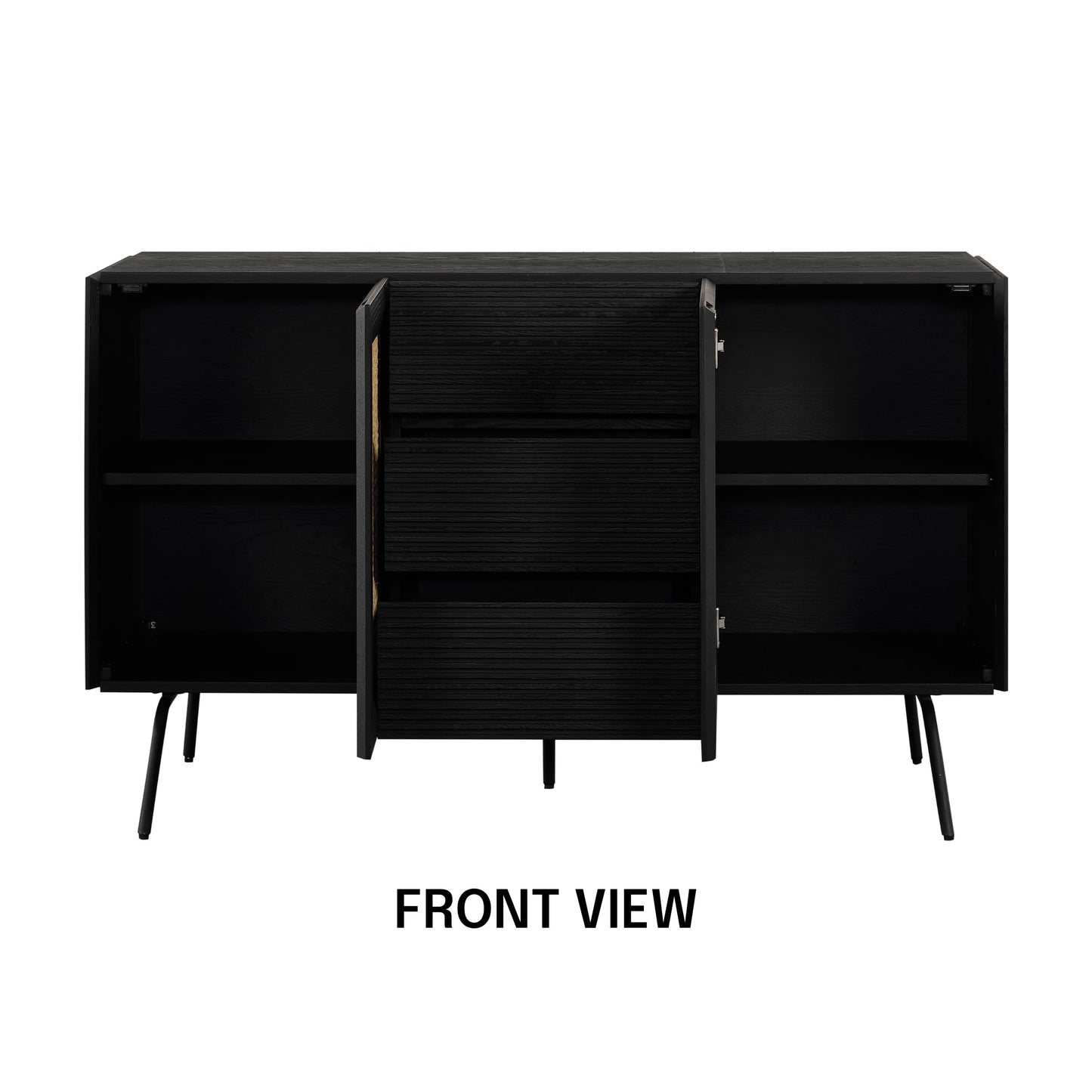 NTC MOSSIC Sideboard with 2 Doors and 3 Drawers, Buffet Cabinet with Natural Rattan and Metal Legs, Modern Storage Cabinet for Living Room, and Hallway, Effortless Assembly - Burnt Black