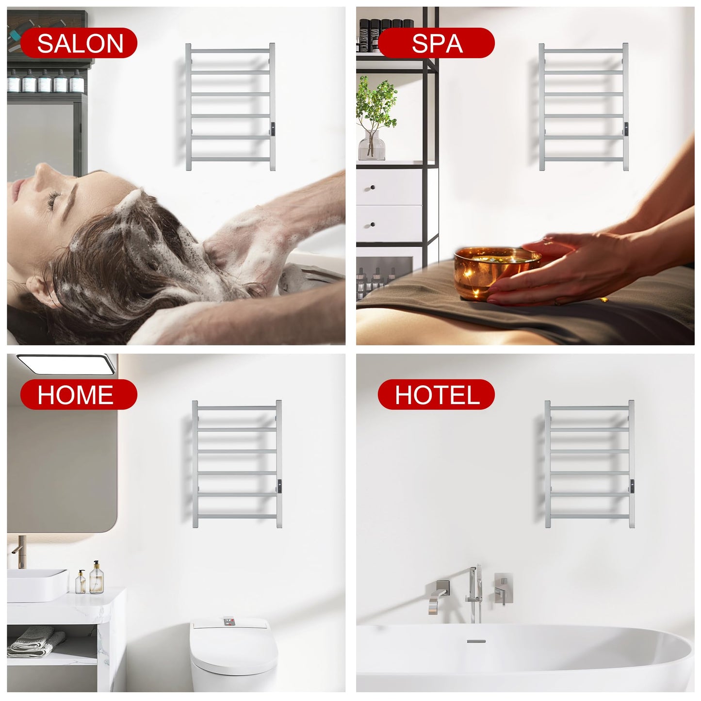 BLARALA Heated Towel Racks for Bathroom, Wall Mounted Electric Towel Warmer Racks with Timer & Temperature Control, Stainless Steel Towel Heater for Bathroom (Square-Brushed 6 Bars)