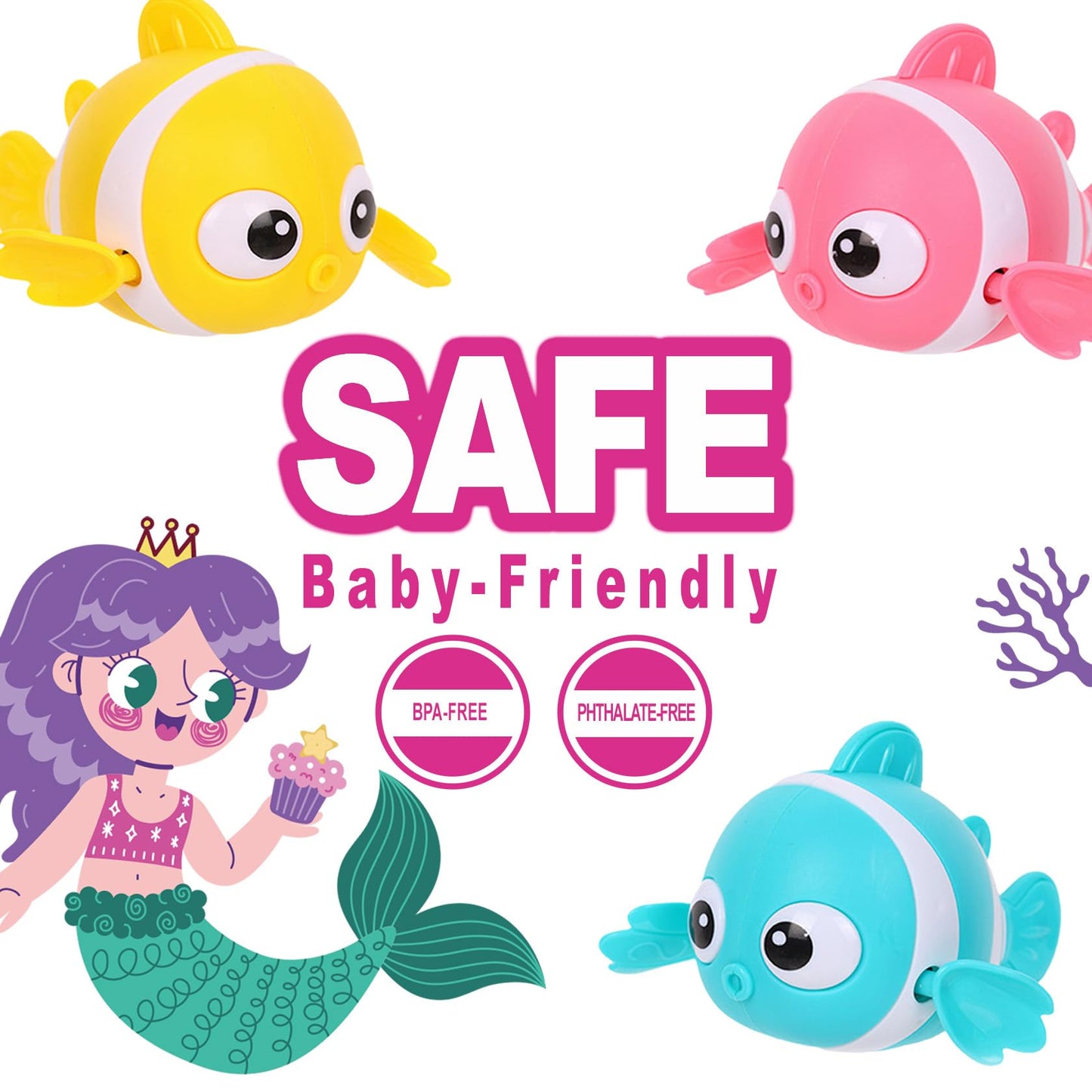 Baby Bath Toys for Kids - 20 PCS Little Mermaid Dolls, Wind Up Swimming Fish, Balls, Scoop and Storage Bag. Mold-Free Toddler Water Toys for Bathtub and Pool Diving, Gift for Girls Ages 1-3, 4-8