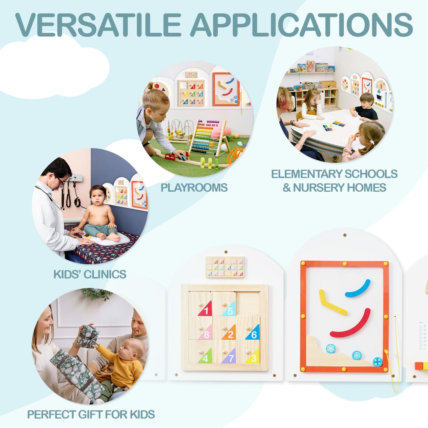Monläurd® Cloud Montessori Busy Board, Sensory Board, Wooden Toys, Wall Toys, Boys and Girls 6M+