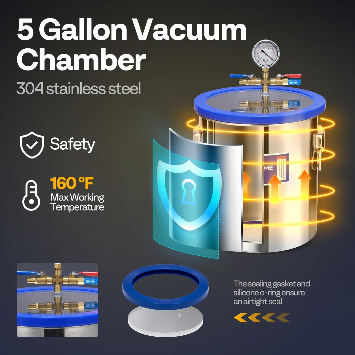 VIVOHOME 5 Gallon Vacuum Chamber with 3.5 CFM 1 Stage Vacuum Pump, 304 Stainless Steel Degassing Chamber Kit for Resin Casting Epoxy