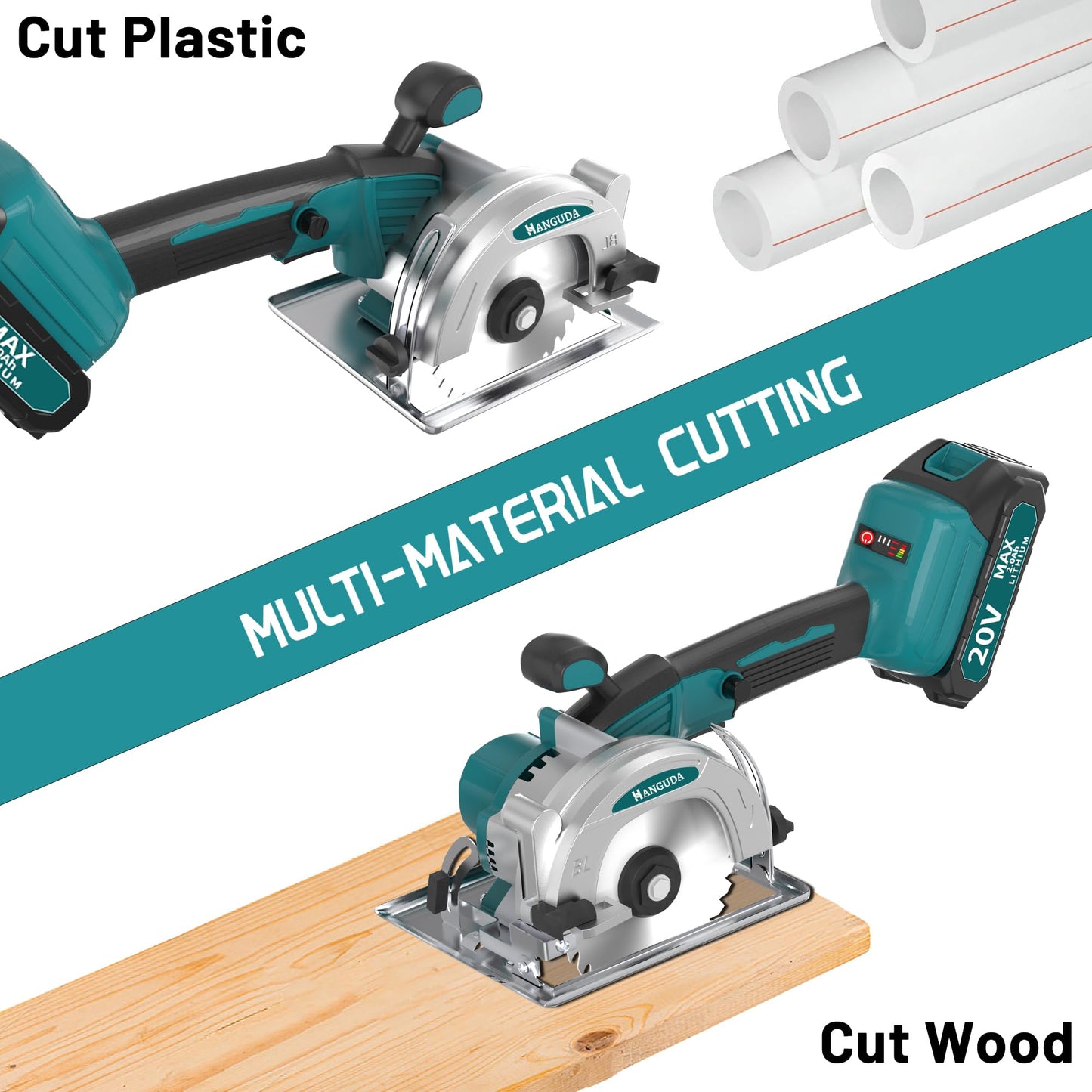 20V MAX Mini Circular Saw(2 * 2.0Ah Bundle),6900RPM Cordless Circular Saw with Blade Guard & 4 Blades, Cuts Tile/Wood/Metal/Plastic up to 1-3/4" (45° Angle) - DIY & Construction