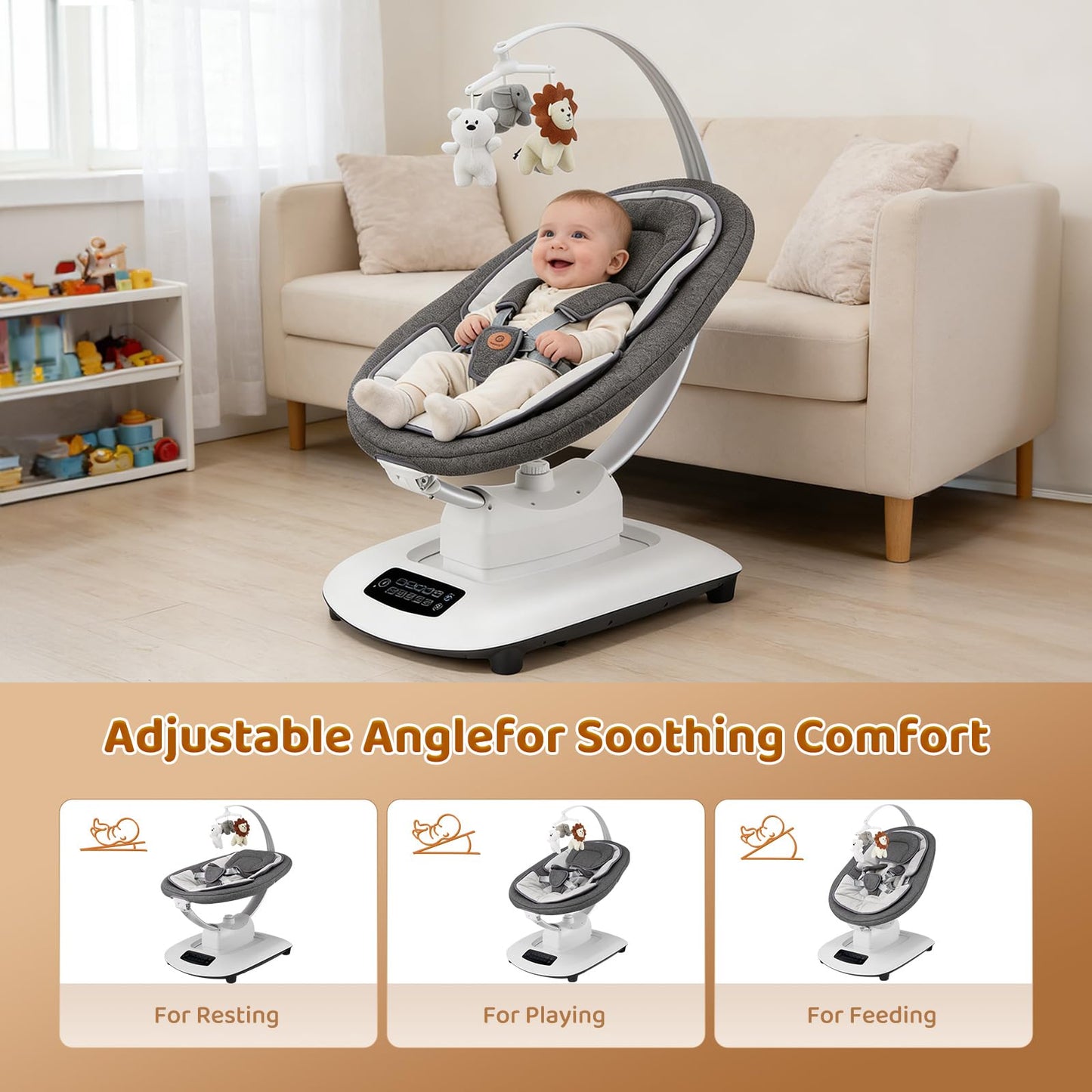 Baby Swing, Multi-Motion Baby Swings for Infants to Toddlers, Enabled with 5 Unique Motions & 5 Speeds, 360° Rotating Seat, 5-Point Harness, 5 Preset Lullabies
