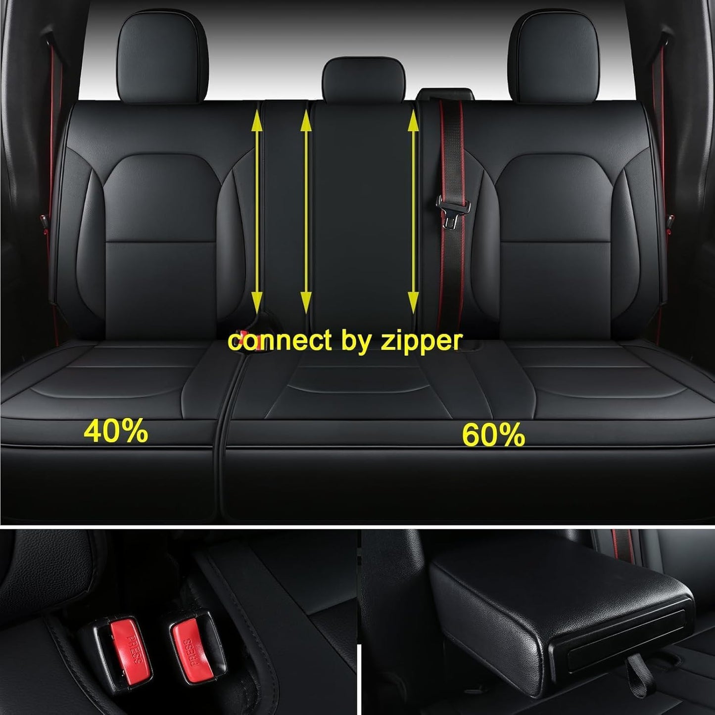 Coverado F150 Seat Covers for Ford, Full Set Leather Automotive Seat Covers, Custom Fit for 2015-2025 F150 and 2017-2025 F250, F350, F450 (Black)