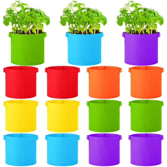 Ziliny 12 Pcs Multicolor Plant Grow Bags Large Grow Bags Fabric Planter Thickened Non Woven Fabric Pots with Handles for Indoor Outdoor Garden Planting Seeds Flower, 6 Colors (3 Gallon)