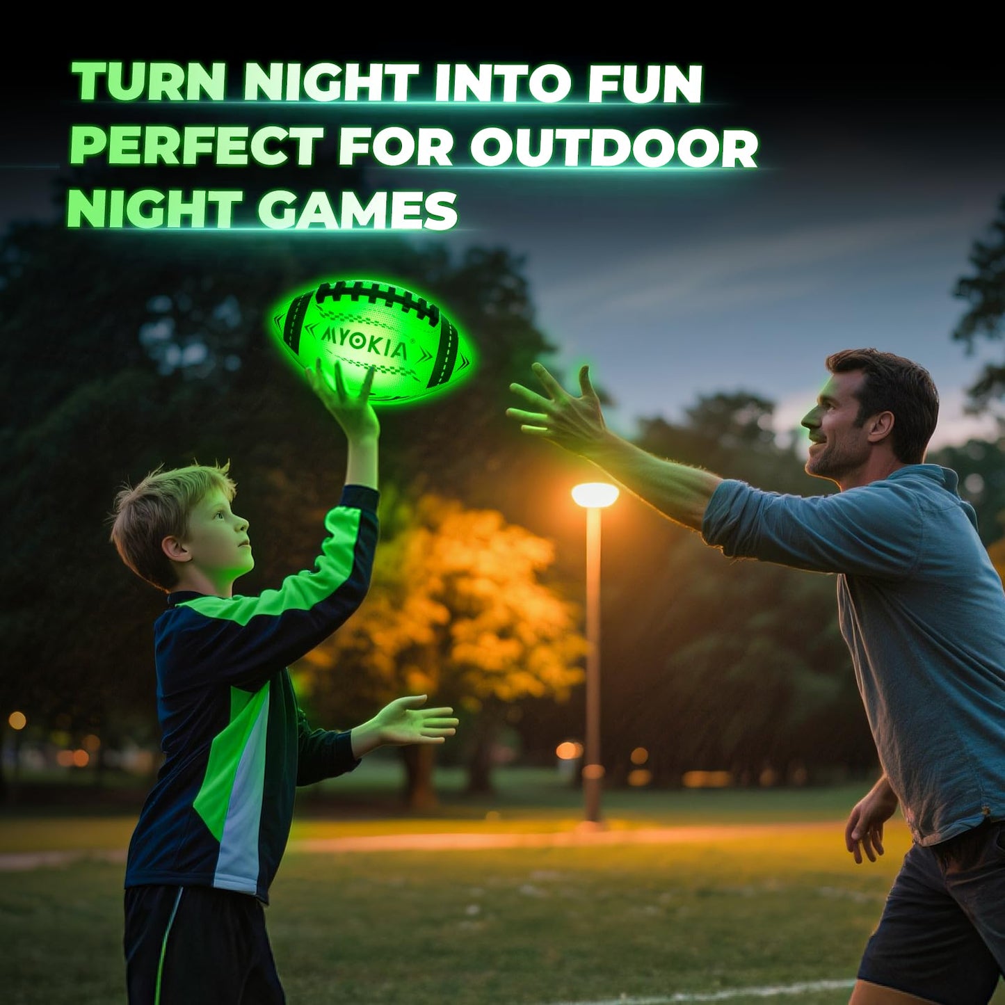 MYOKIA RGB Waterproof Rechargeable Light Up Football Birthday Gift, Glow in The Dark Football with Pump & USB Cable, Tri-Color (Red, Green, Blue), Size 6, Outdoor Night Games