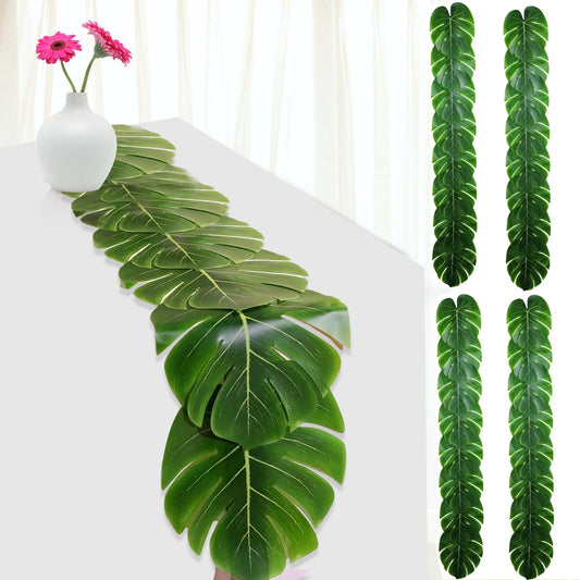 DEYIXUN 4 Pcs Artificial Palm Leaves Table Runners 72 Inch, Tropical Palm Leaves Table Runner Faux Leaf Table Cloth for Wedding Hawaiian Luau Theme Party Supply Summer Table Wall Decorations
