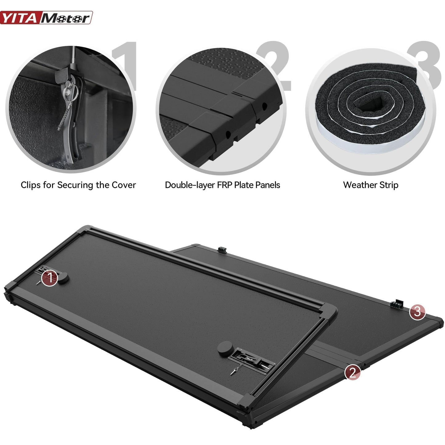 YITAMOTOR FRP Hard Tri-Fold Truck Bed Tonneau Cover Fits for Toyota Tacoma 2024 2025 2026 6 ft Bed with Deck Rail System (Excl. Trail Edition)