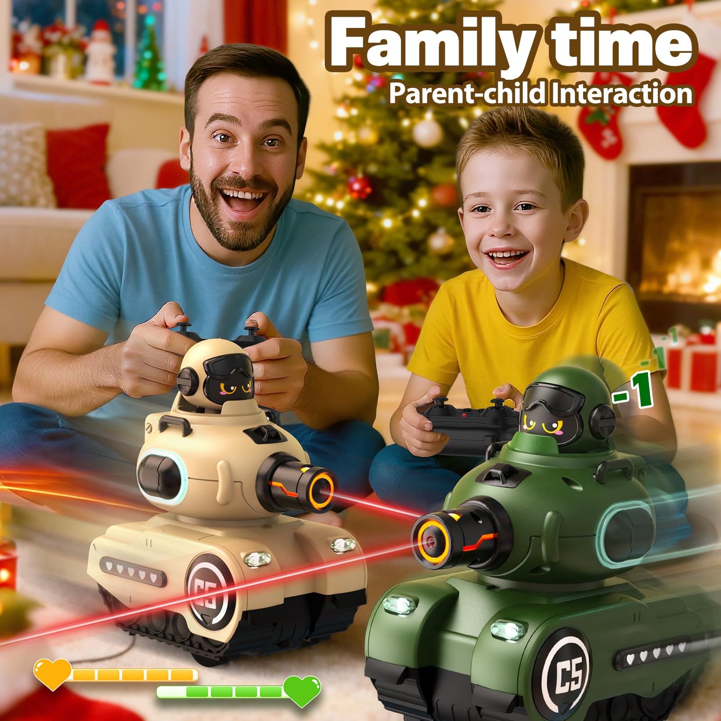 Innofans 2 Pack Cute Cartoon Remote Control Battle Tanks RC Ejecting Bumper Car with Laser tag 2 PCS Shoot to Ejected Out|Military Army Toys for 6+ Boys Girls | Christmas Birthday Gifts for 8-12