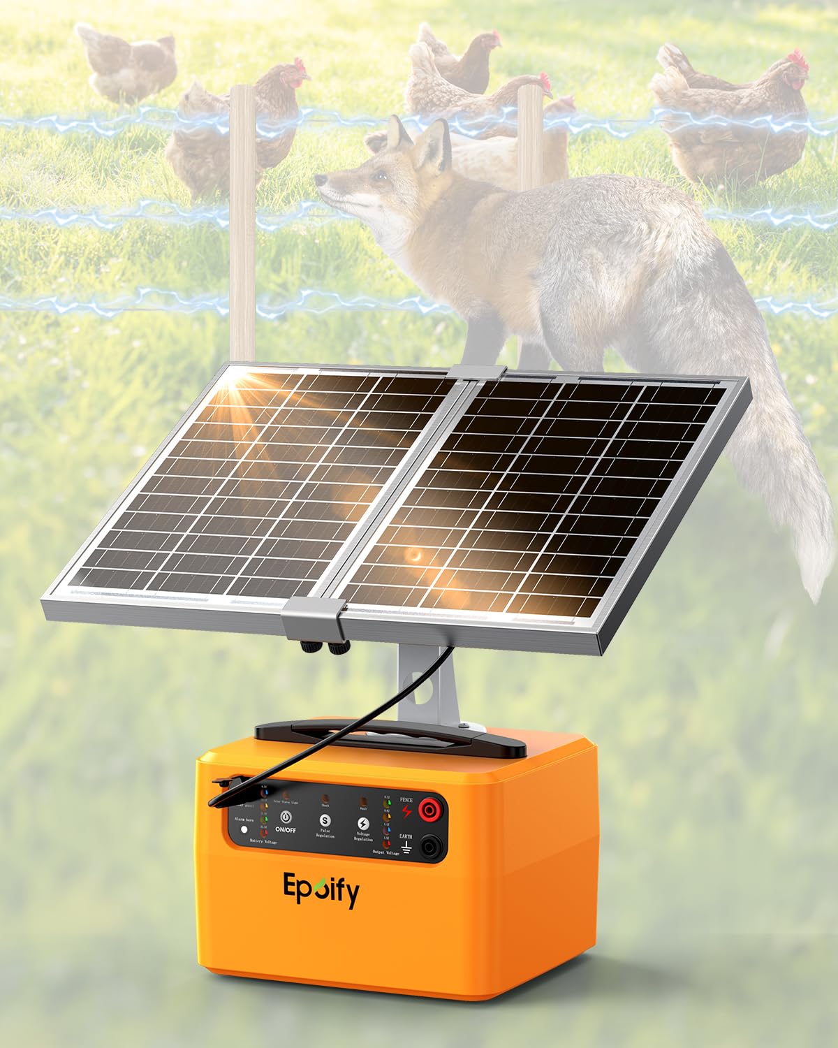 30-Mile Solar Electric Fence Charger for Livestock Safety, 0.3-1.5 Joules Adjustable Energizer with 12000mAh Battery, 24/7 Solar Fence Charger with Smart Voltage Display for Raccoon, Deer Control