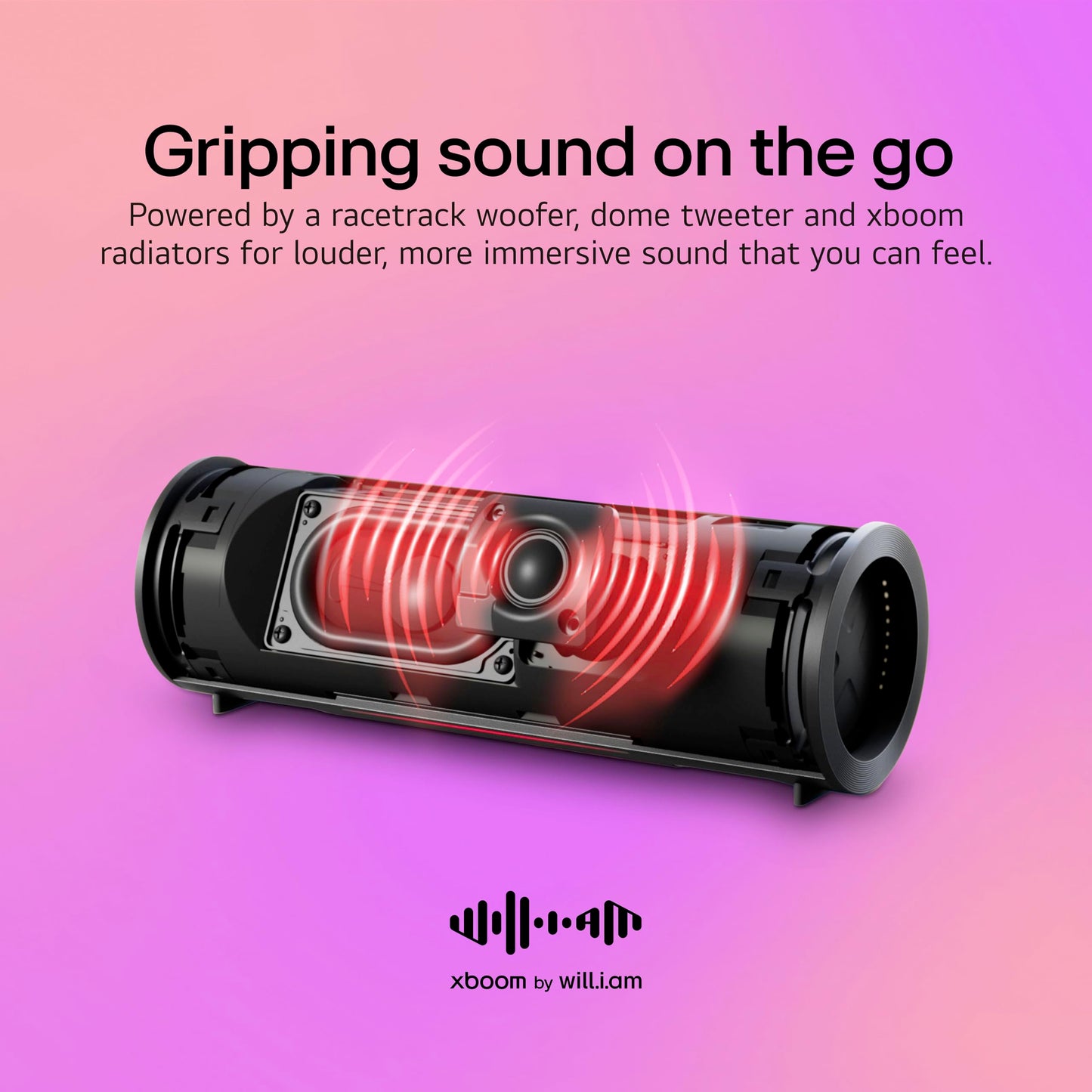 LG xboom Grab Core by will.i.am, Portable Outdoor Bluetooth Speaker for Sports and Athletes, up to 19 Hours, IP67 Dust and Water Resistant, Adjustable Carrying Straps. Perfect for Biking and Hiking
