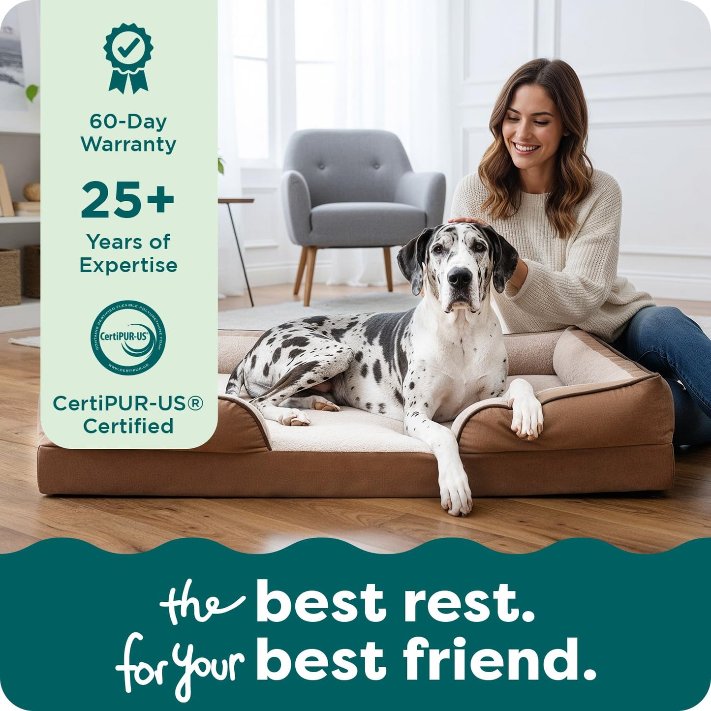 FurHaven Cooling Gel Dog Bed for Large Dogs, Perfect Comfort Sofa Bed with Cool Gel-Top Foam & Solid Orthopedic Foam Base for Joint Support, Washable Cover, Jumbo Plus XXL, Plush & Velvet, Brownstone.