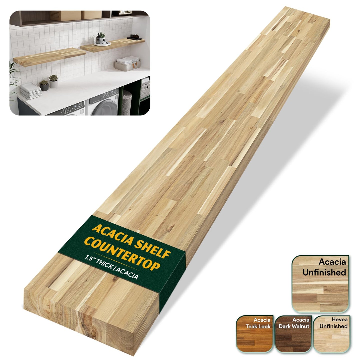 Howizz Acacia Butcher Block Shelf 12" x 36" x 1.5" Inches, Unfinished Solid Wood Shelf Board, Wooden Plank Board