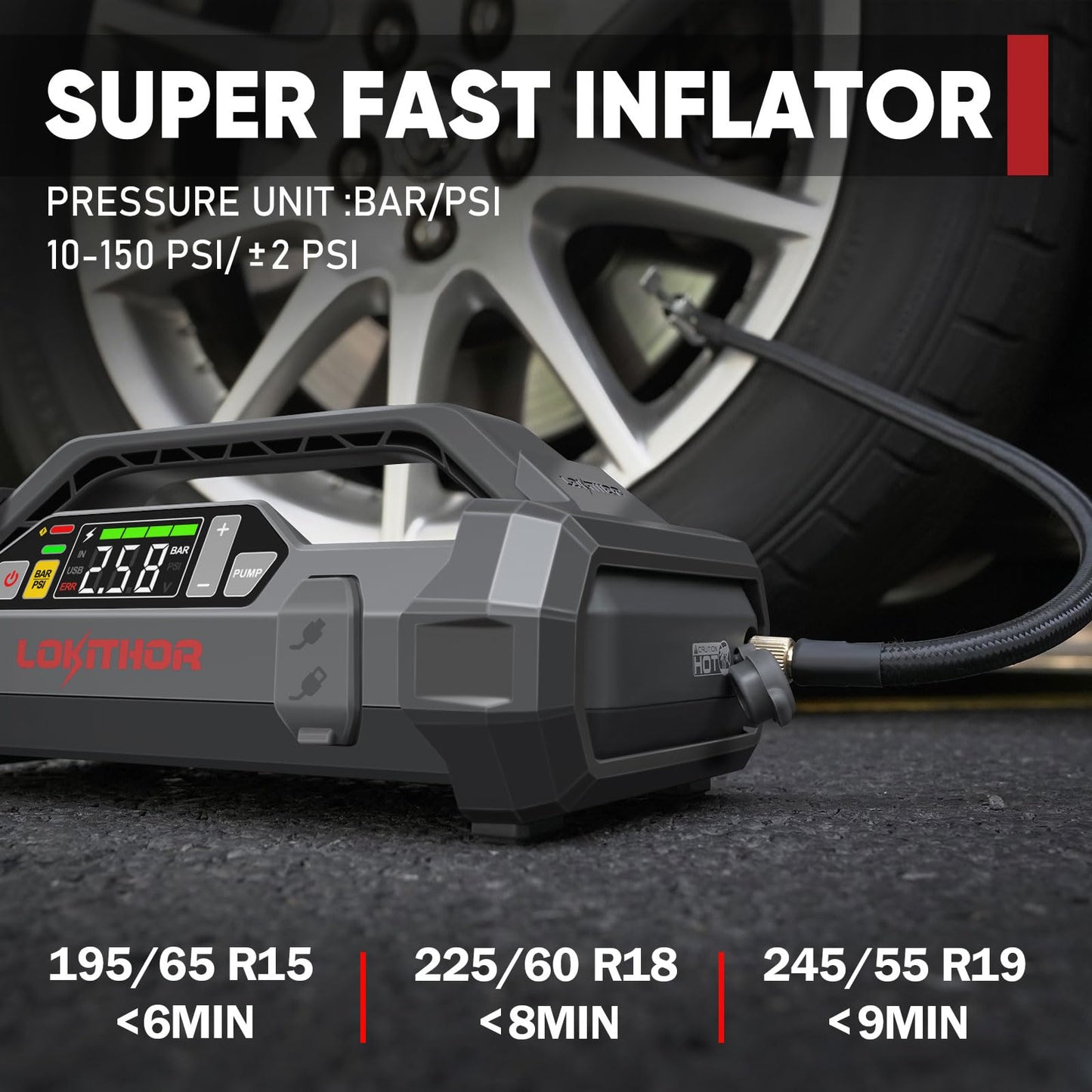 LOKITHOR JA301 2000Amp Jump Starter with 150PSI Air Compressor and AW401 2500Amp Jump Starter with 200PSI Car Washer